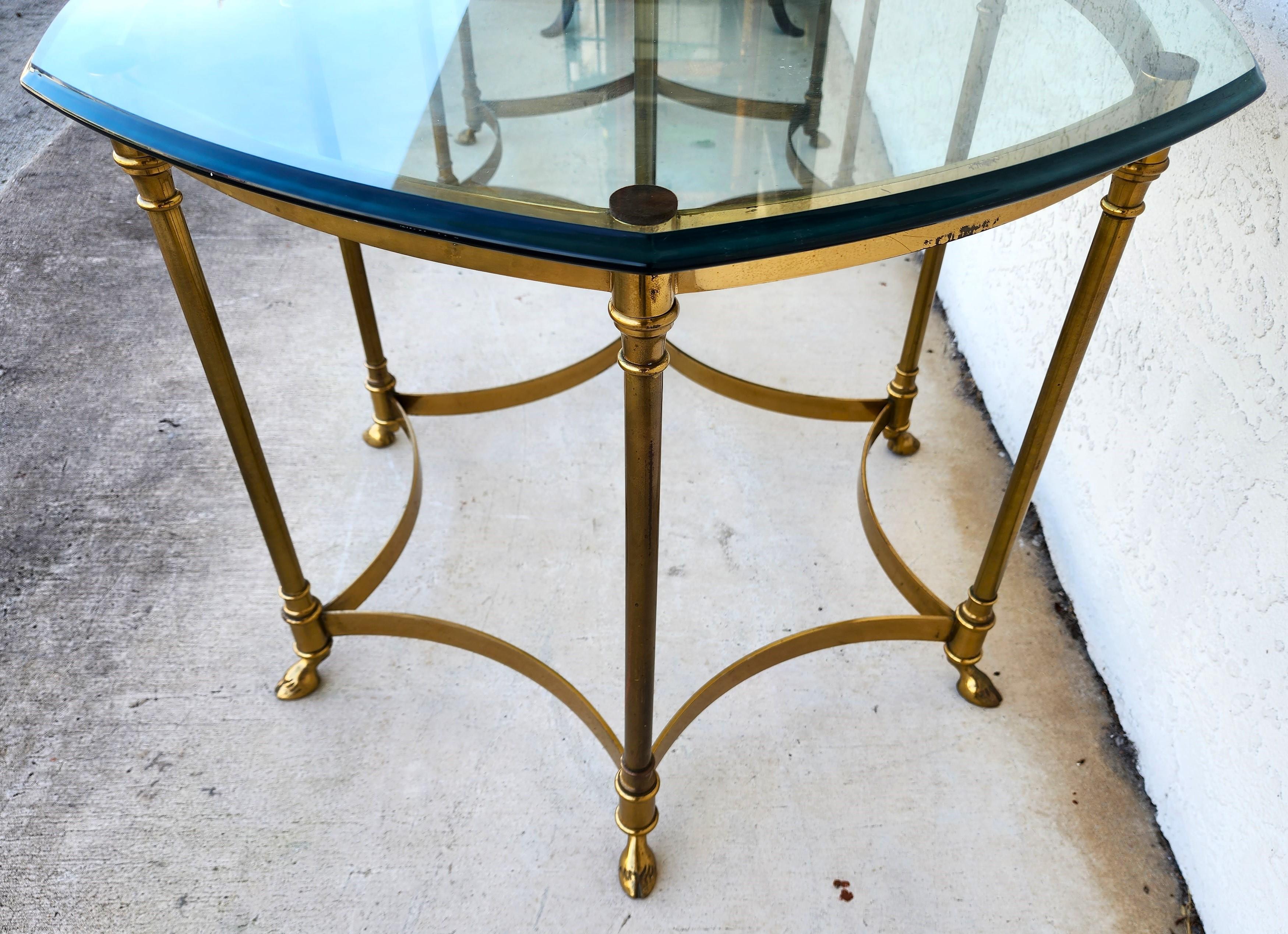 Labarge Side Tables Brass Glass Hoof Footed Octagonal For Sale 3