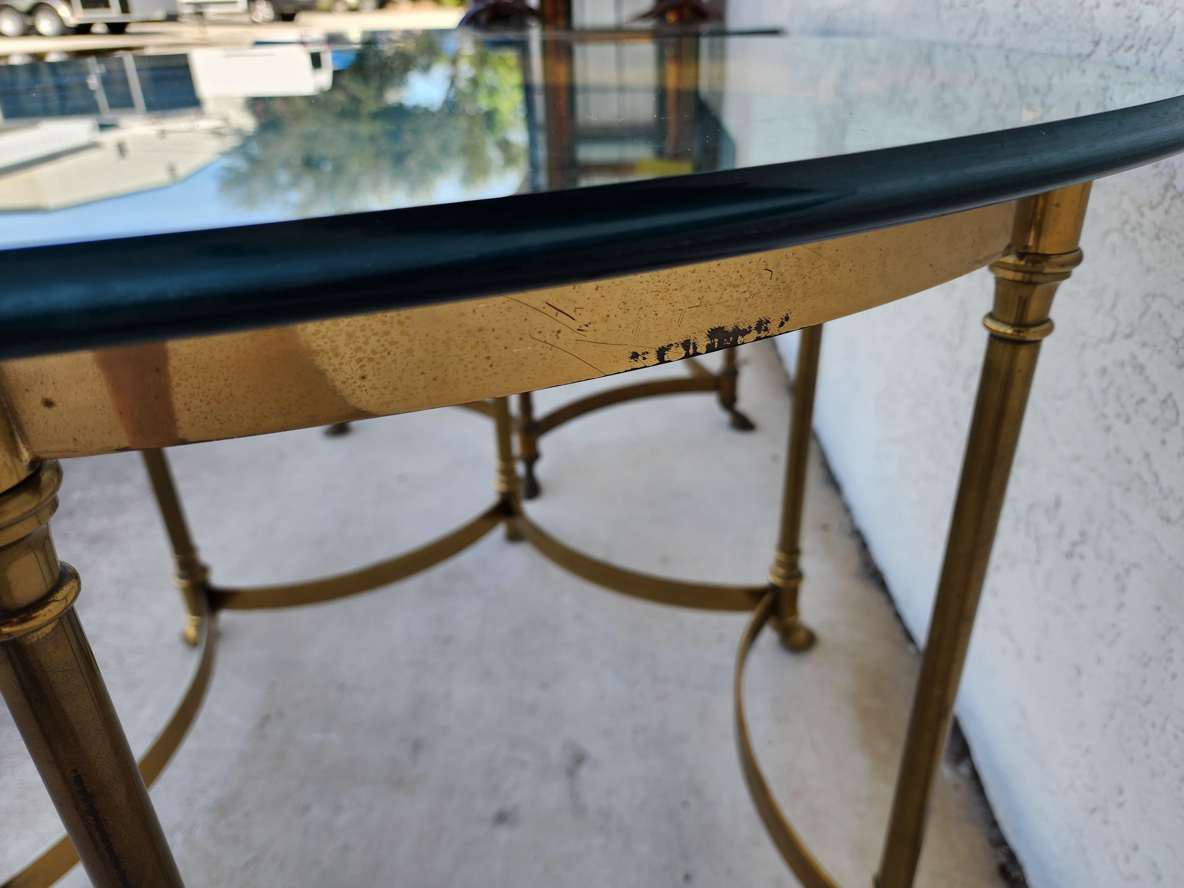 Labarge Side Tables Brass Glass Hoof Footed Octagonal For Sale 4