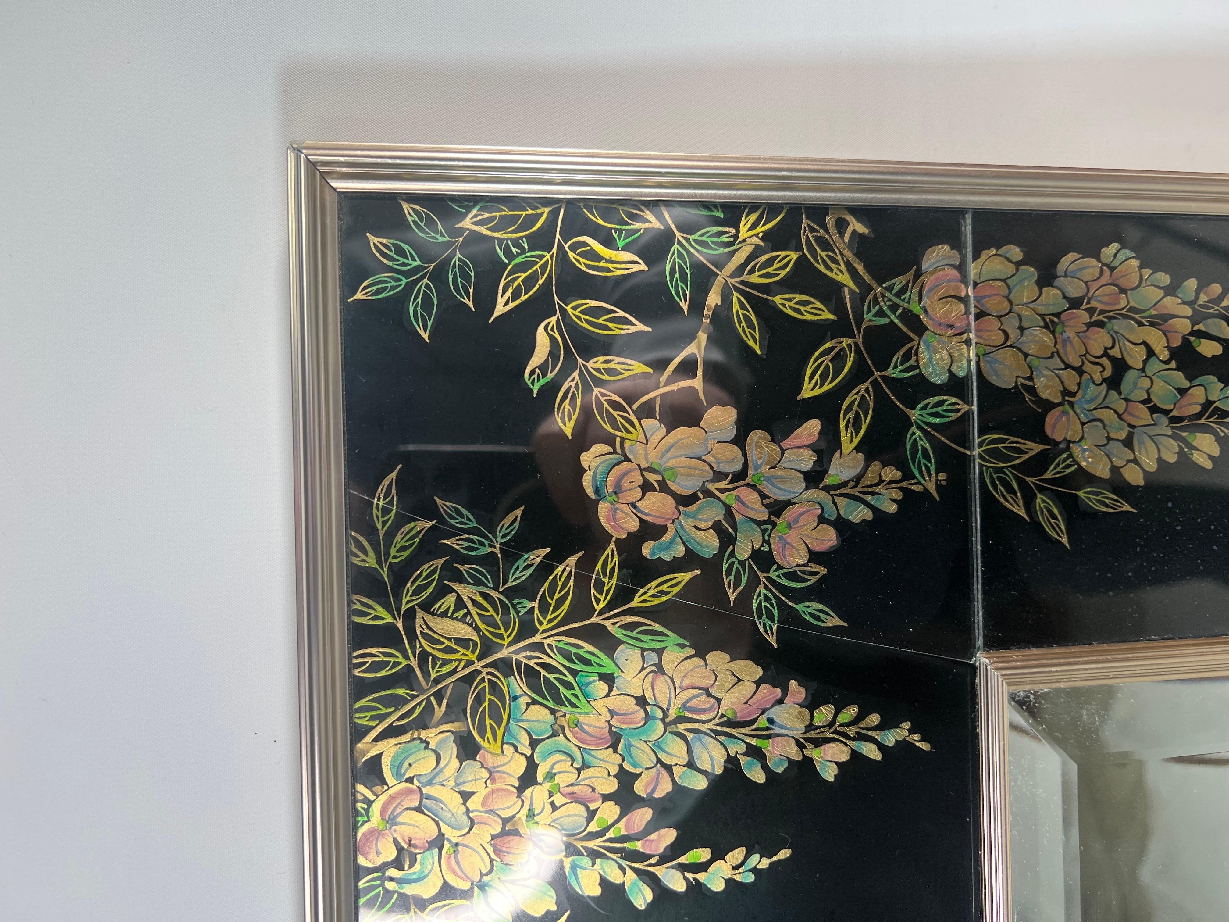 Labarge Signed Black Reverse Painted Chinoiserie Wall Mirror 3