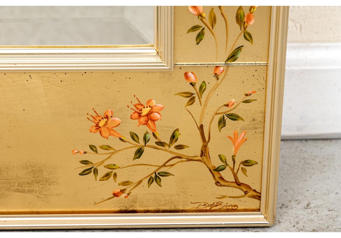 LaBarge Signed Gilt Eglomise Chinoiserie Mirror For Sale 4