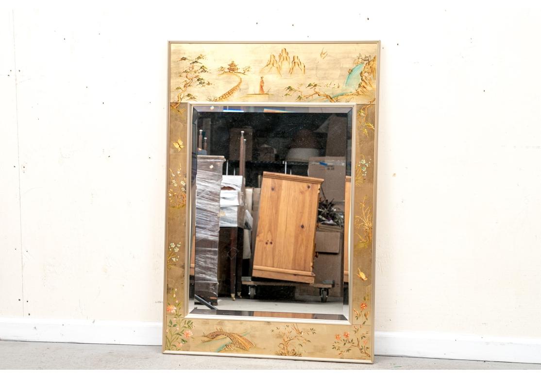 American LaBarge Signed Gilt Eglomise Chinoiserie Mirror For Sale