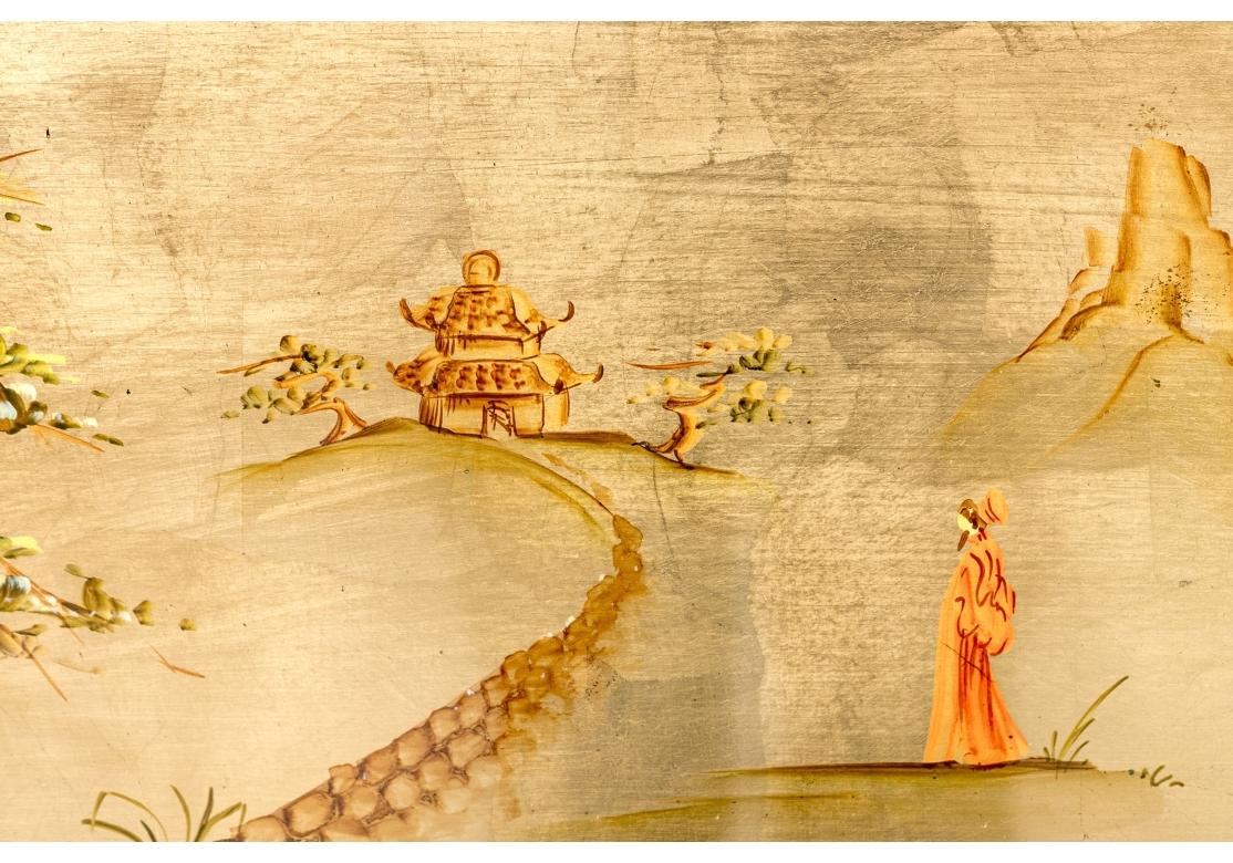 Hand-Painted LaBarge Signed Gilt Eglomise Chinoiserie Mirror For Sale