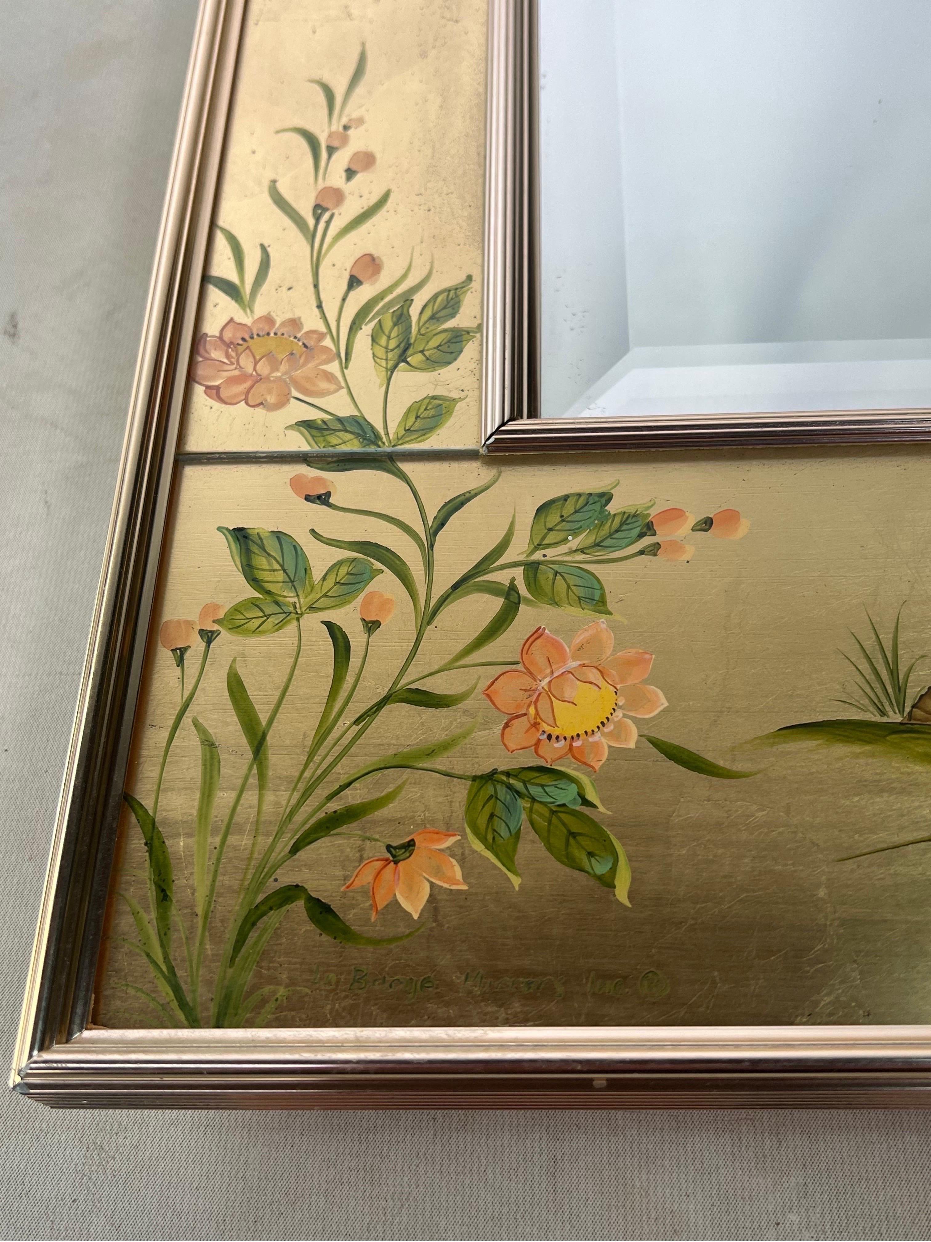 Labarge Signed Gold Reverse Painted Chinoiserie Wall Mirror In Good Condition In Esperance, NY
