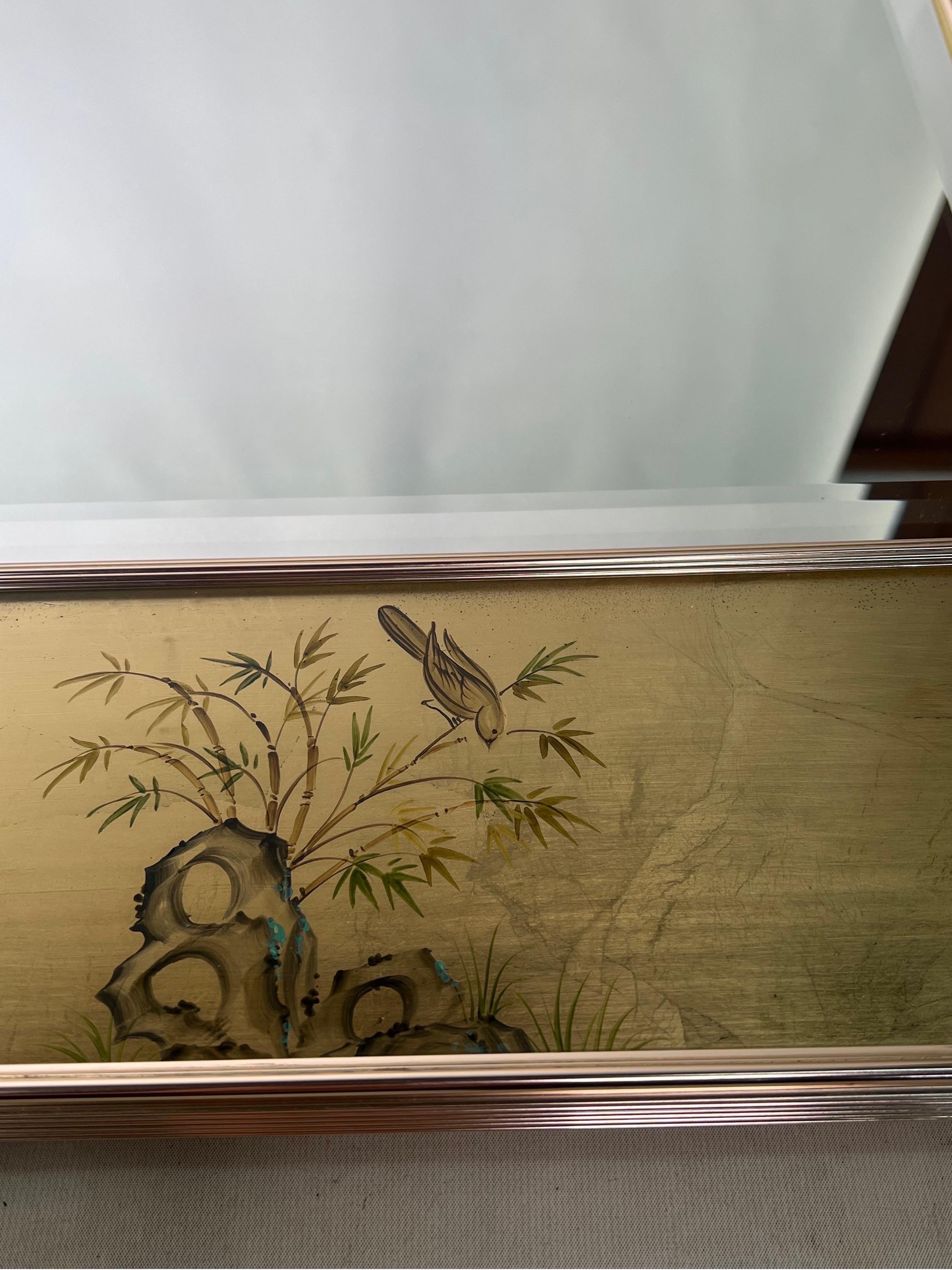 Late 20th Century Labarge Signed Gold Reverse Painted Chinoiserie Wall Mirror