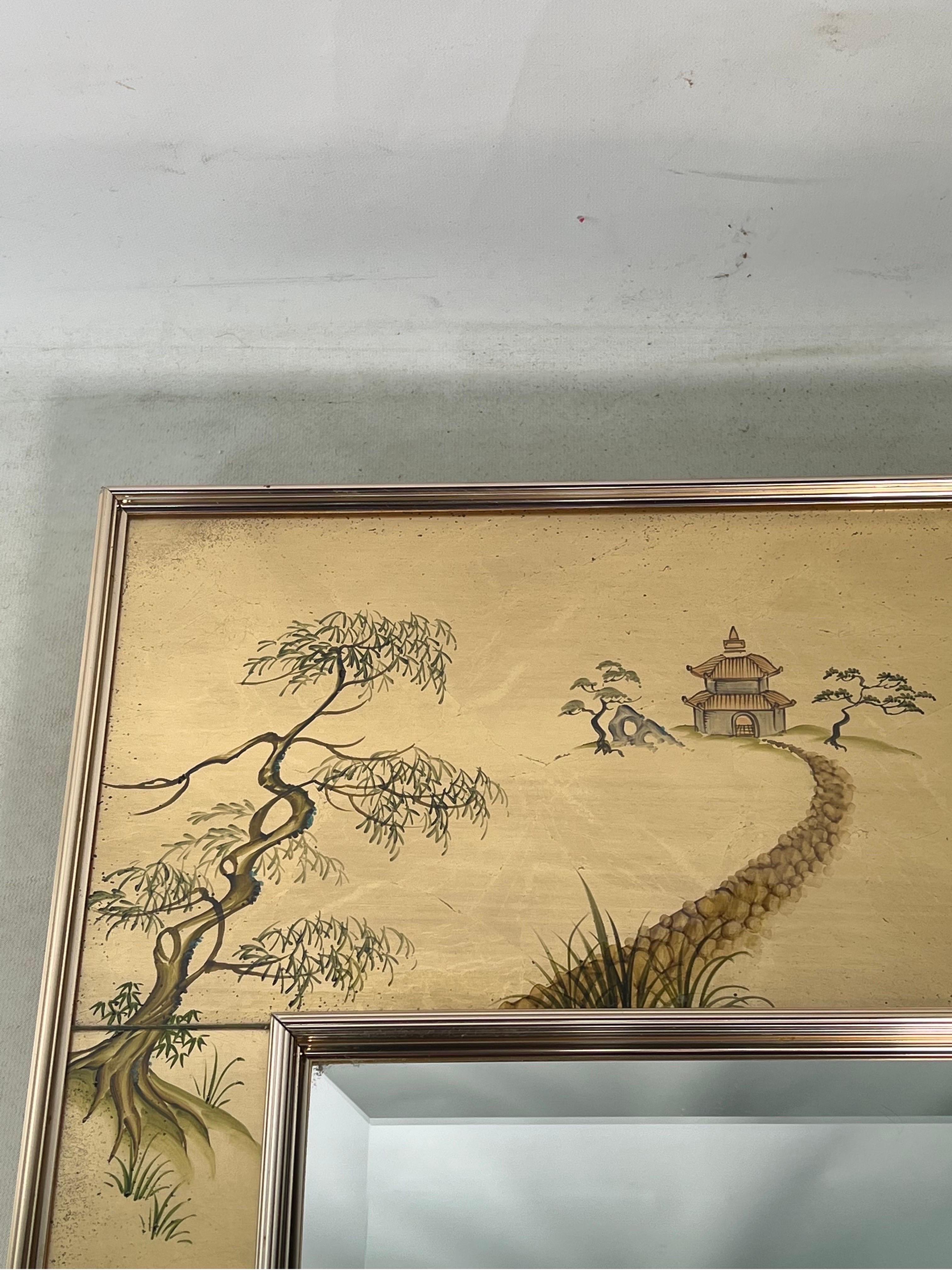 Labarge Signed Gold Reverse Painted Chinoiserie Wall Mirror 1