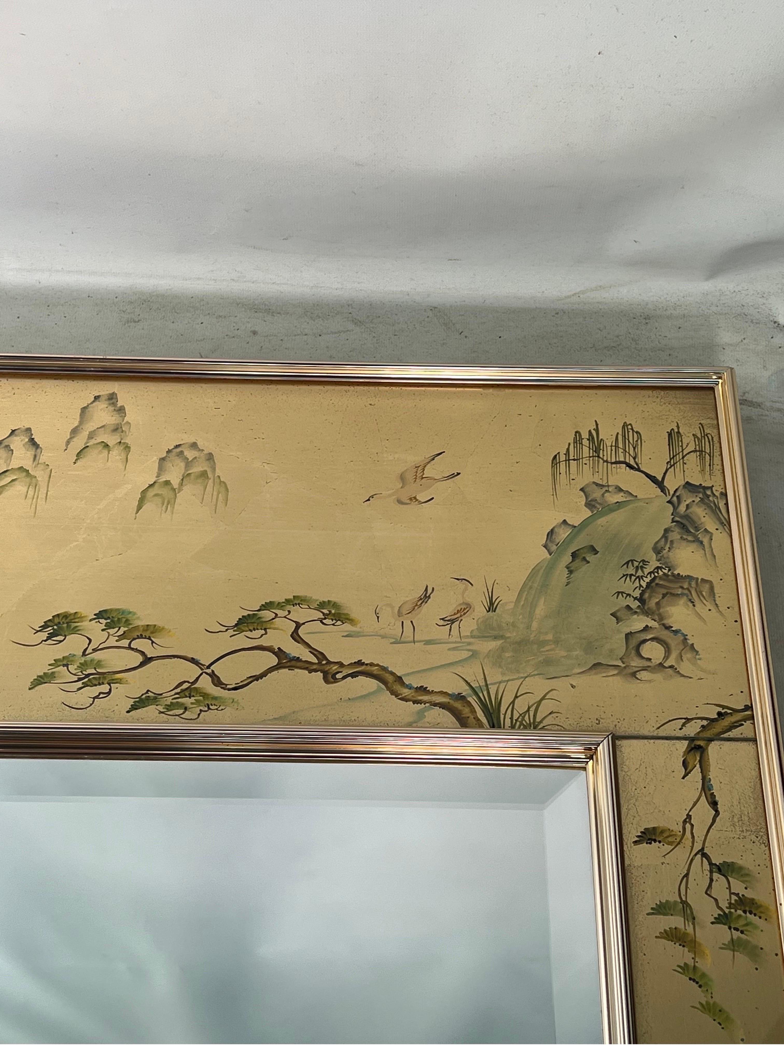 Labarge Signed Gold Reverse Painted Chinoiserie Wall Mirror 2