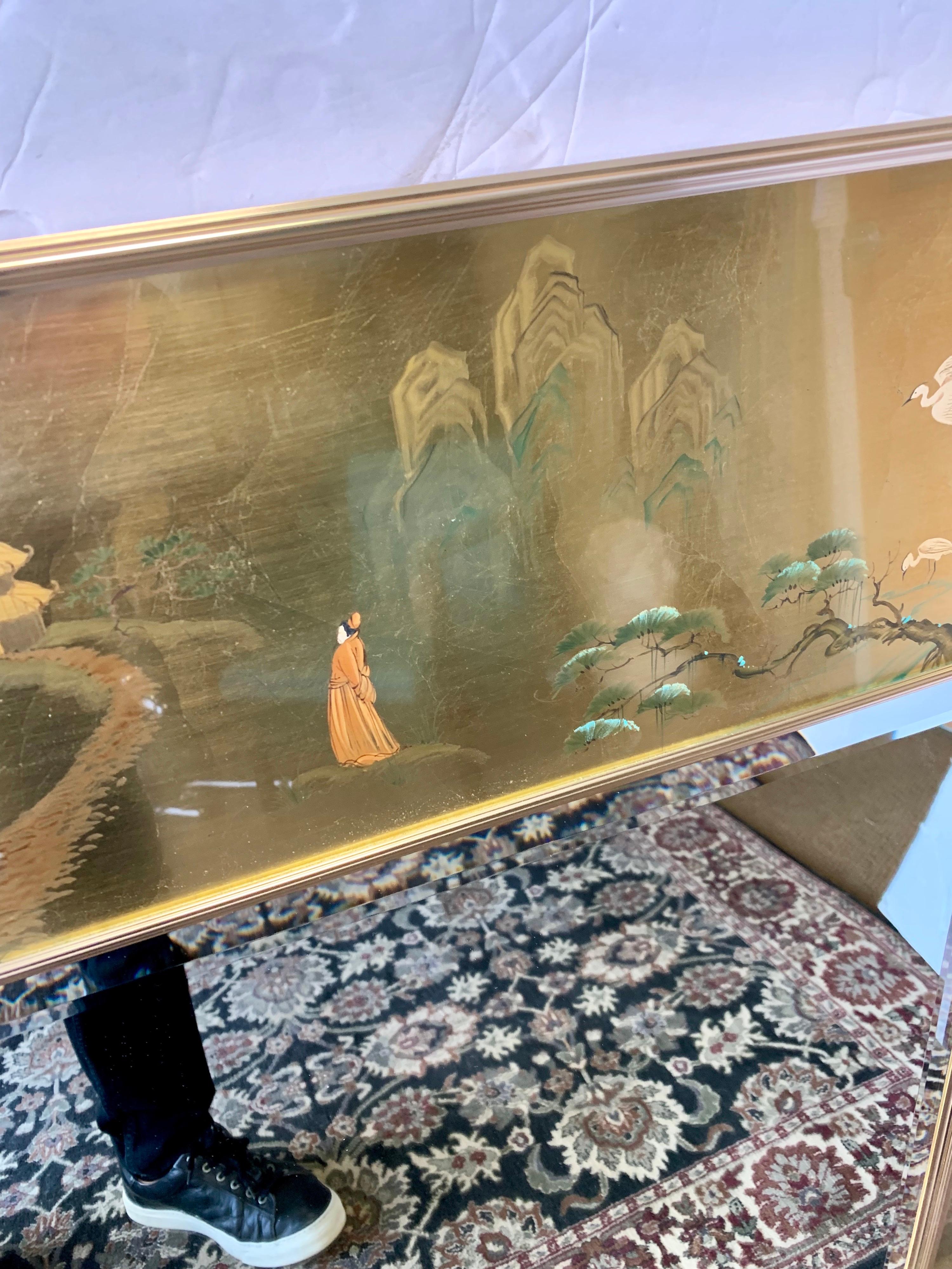 LaBarge Signed Mirror Gold Leaf Eglomise Signed In Good Condition In West Hartford, CT
