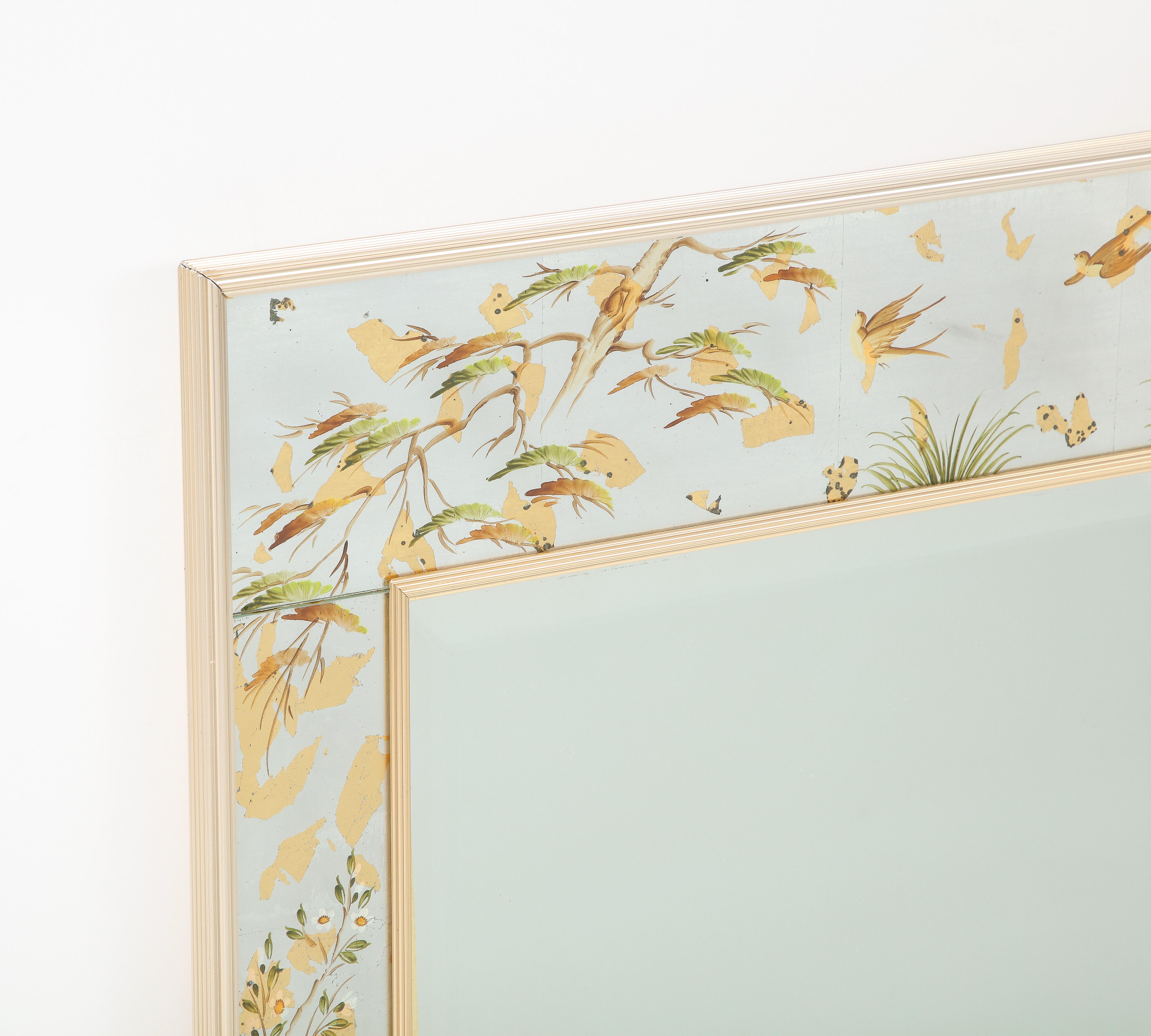 Mid-Century Modern LaBarge Silver Leaf Floral Motif Mirror