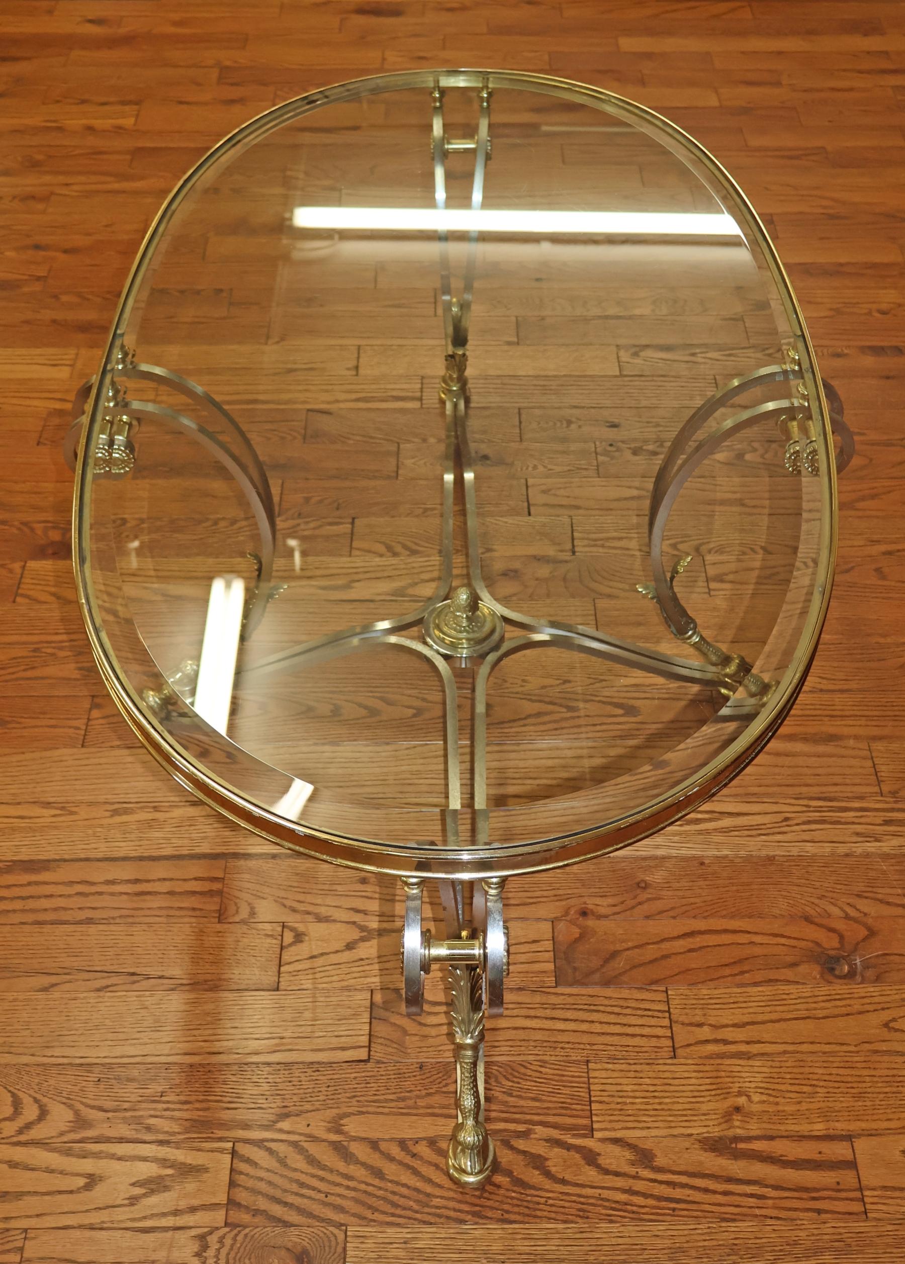 Labarge Steel And Brass Hollywood Regency Jansen Style Glass Top Coffee Table For Sale 5