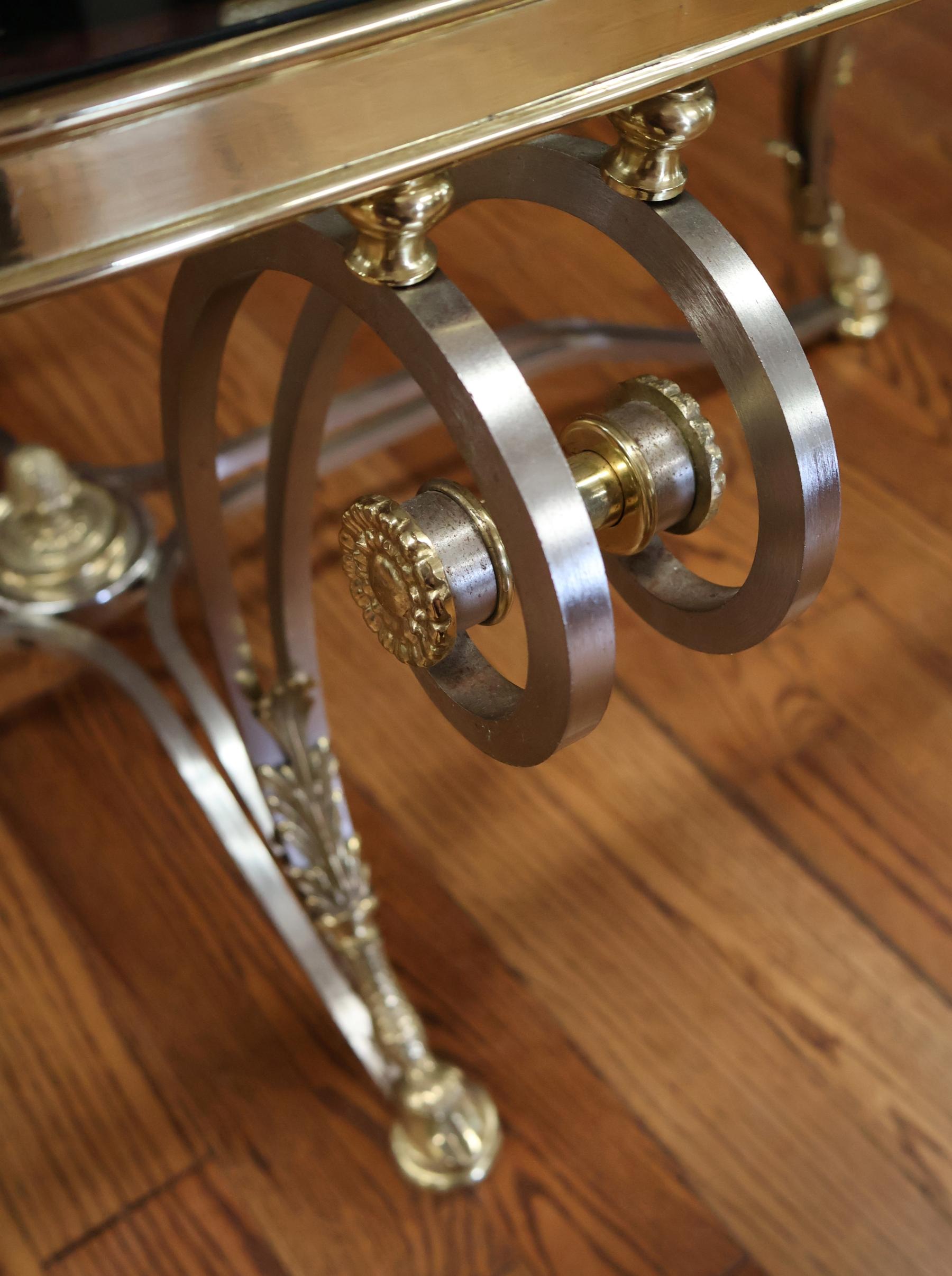 Labarge Steel And Brass Hollywood Regency Jansen Style Glass Top Coffee Table For Sale 7