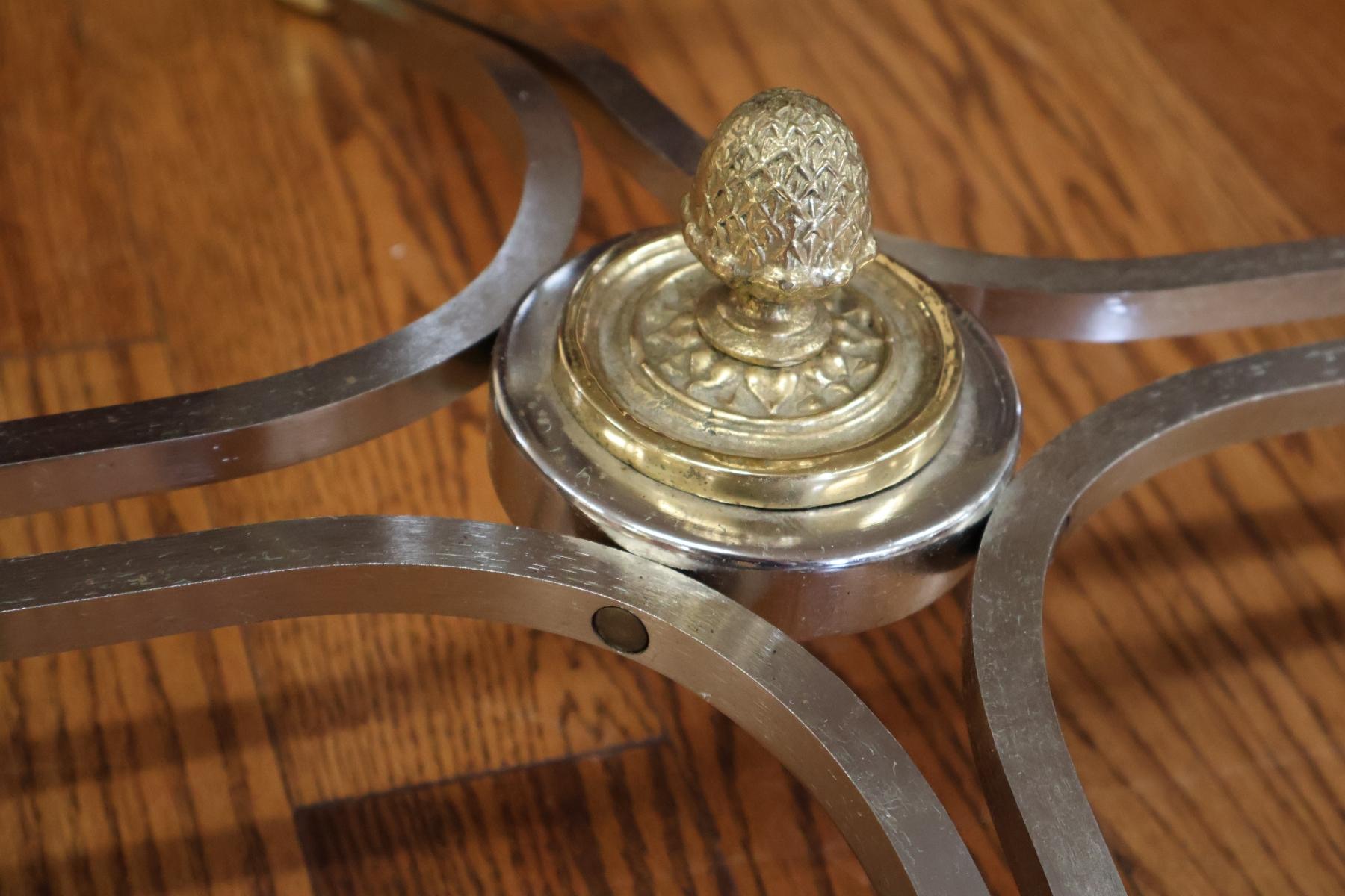 Labarge Steel And Brass Hollywood Regency Jansen Style Glass Top Coffee Table For Sale 9