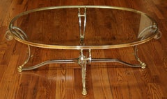 Labarge Steel And Brass Hollywood Regency Jansen Style Glass Top Coffee Table