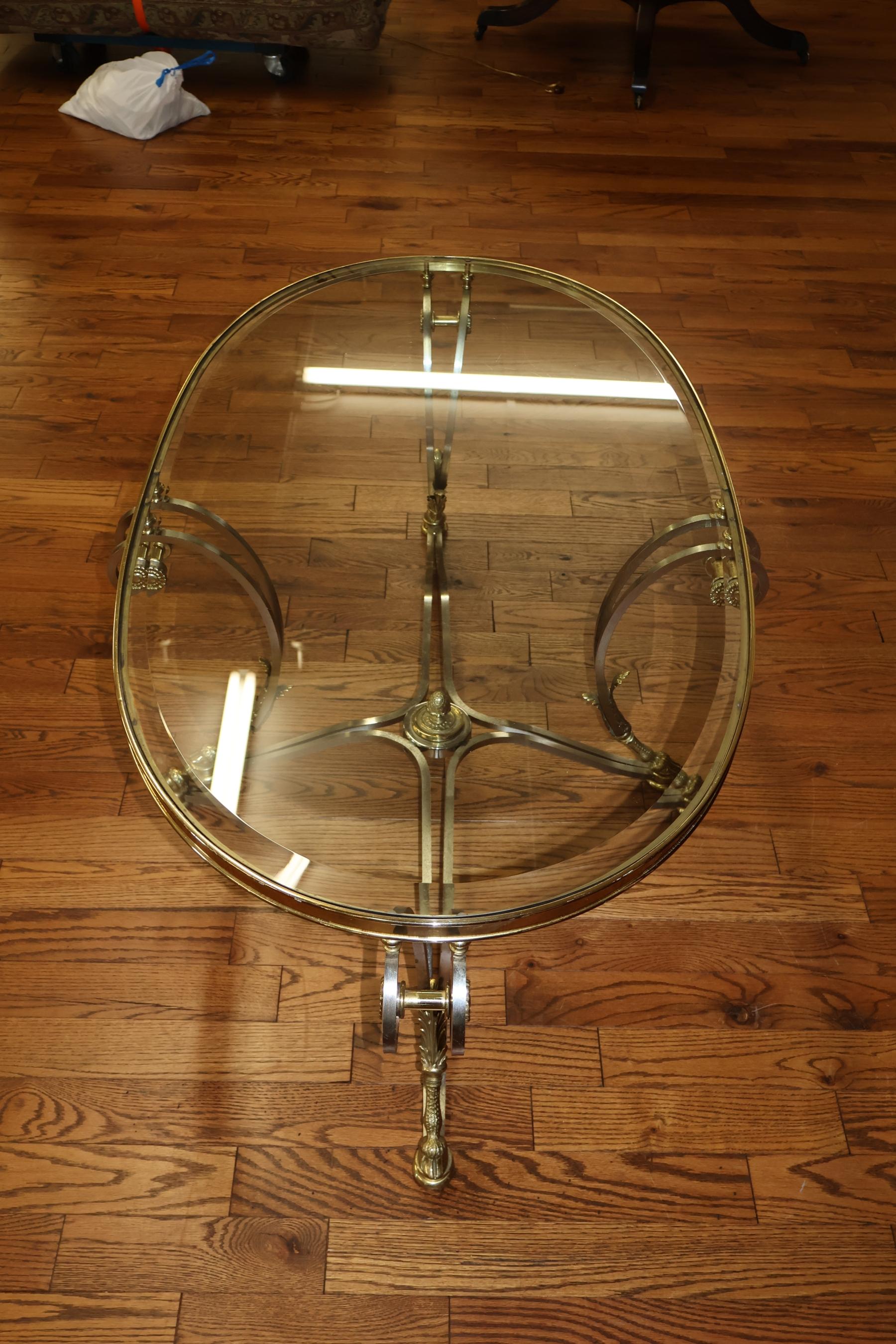 Labarge Steel And Brass Hollywood Regency Jansen Style Glass Top Coffee Table For Sale 4