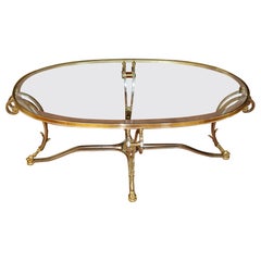 Labarge Steel And Brass Hollywood Regency Jansen Style Glass Top Coffee Table