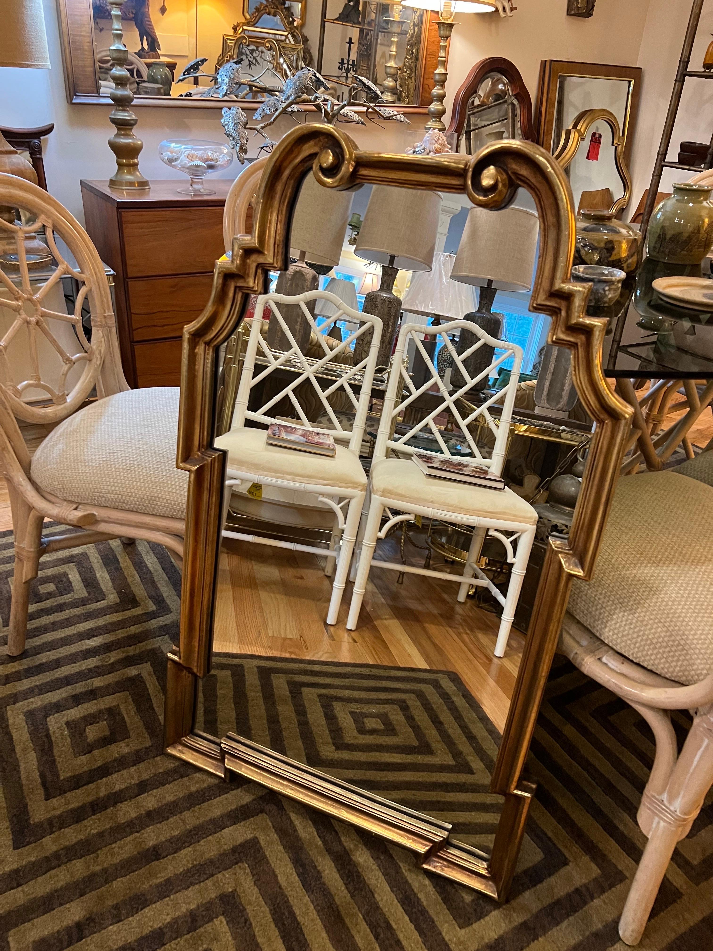 Hollywood Regency LaBarge Style Gold Leaf Wall Mirror For Sale
