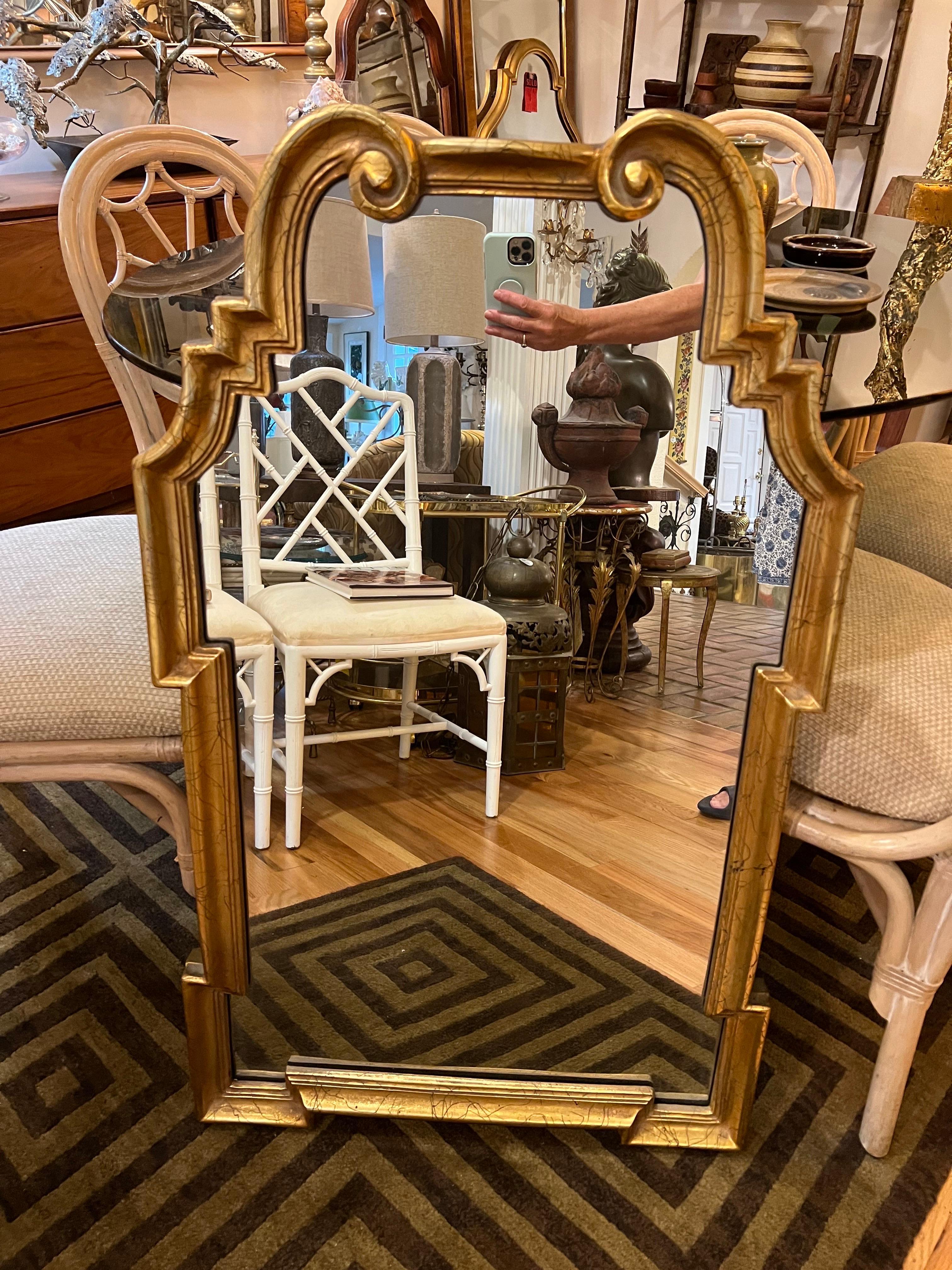 Hollywood Regency LaBarge Style Gold Leaf Wall Mirror For Sale