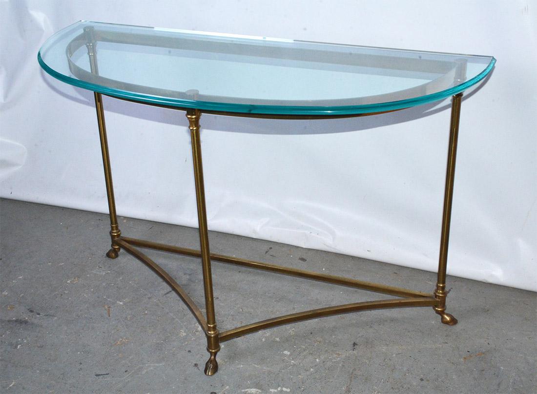 Mid-Century Modern Labarge Style Hoof Footed Brass Demilune Console Table