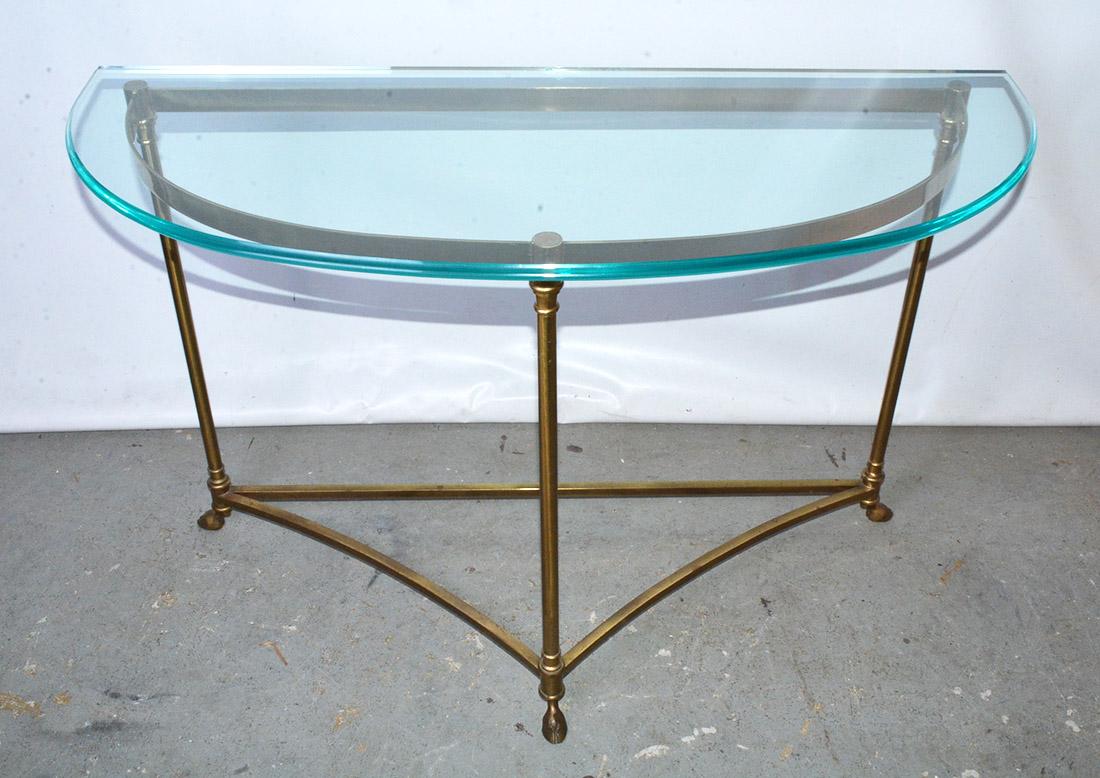 French Labarge Style Hoof Footed Brass Demilune Console Table