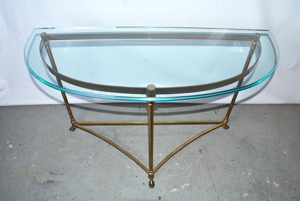 Labarge Style Hoof Footed Brass Demilune Console Table In Good Condition In Sheffield, MA