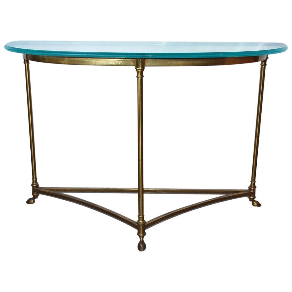 Labarge Style Hoof Footed Brass Demilune Console Table