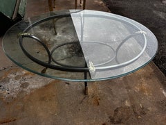 LaBarge Style Steel with Brass Accents and Glass Oval Coffee Table Table