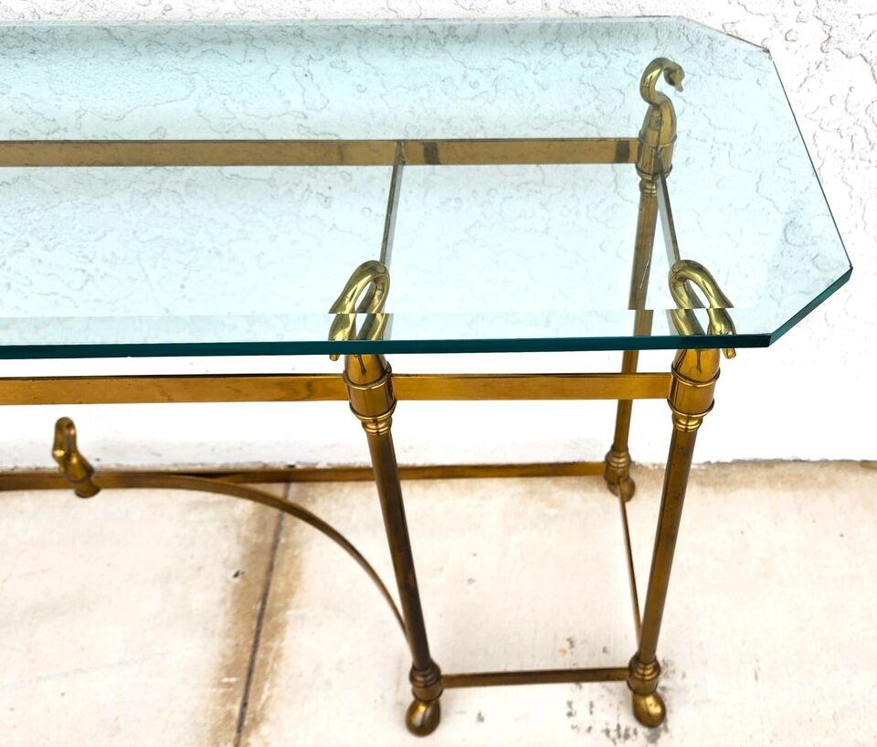 Brass LaBarge Swan Console Sofa Table For Sale