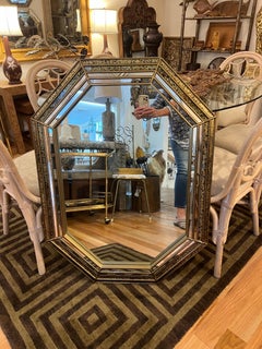 LaBarge Tortoiseshell Octagonal Wall Mirror, Vintage 1980s Design