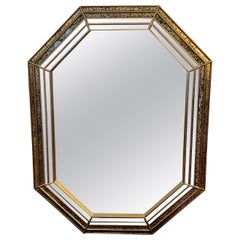 LaBarge Tortoiseshell Octagonal Wall Mirror, Vintage 1980s Design