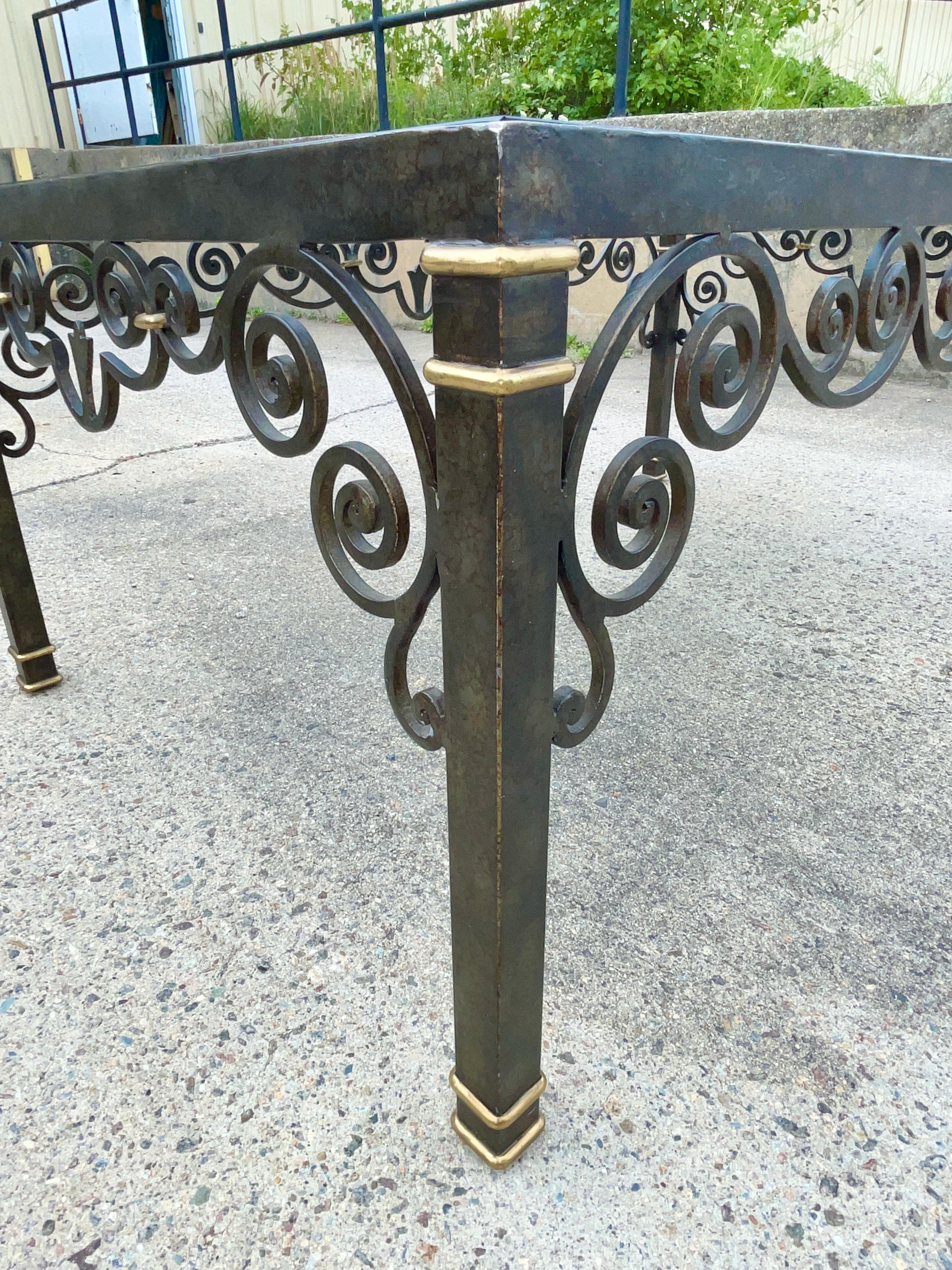 LaBarge Wrought Iron, Brass & Glass Cocktail Table For Sale 4