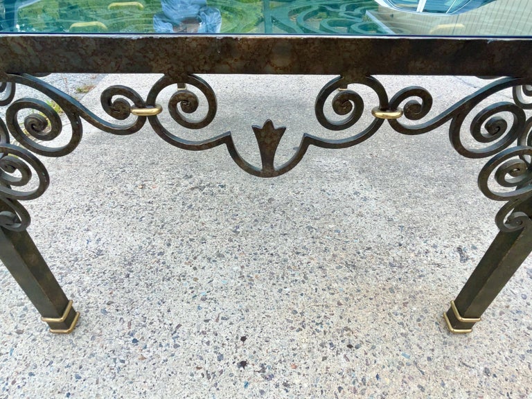 LaBarge Wrought Iron, Brass & Glass Cocktail Table For Sale 6