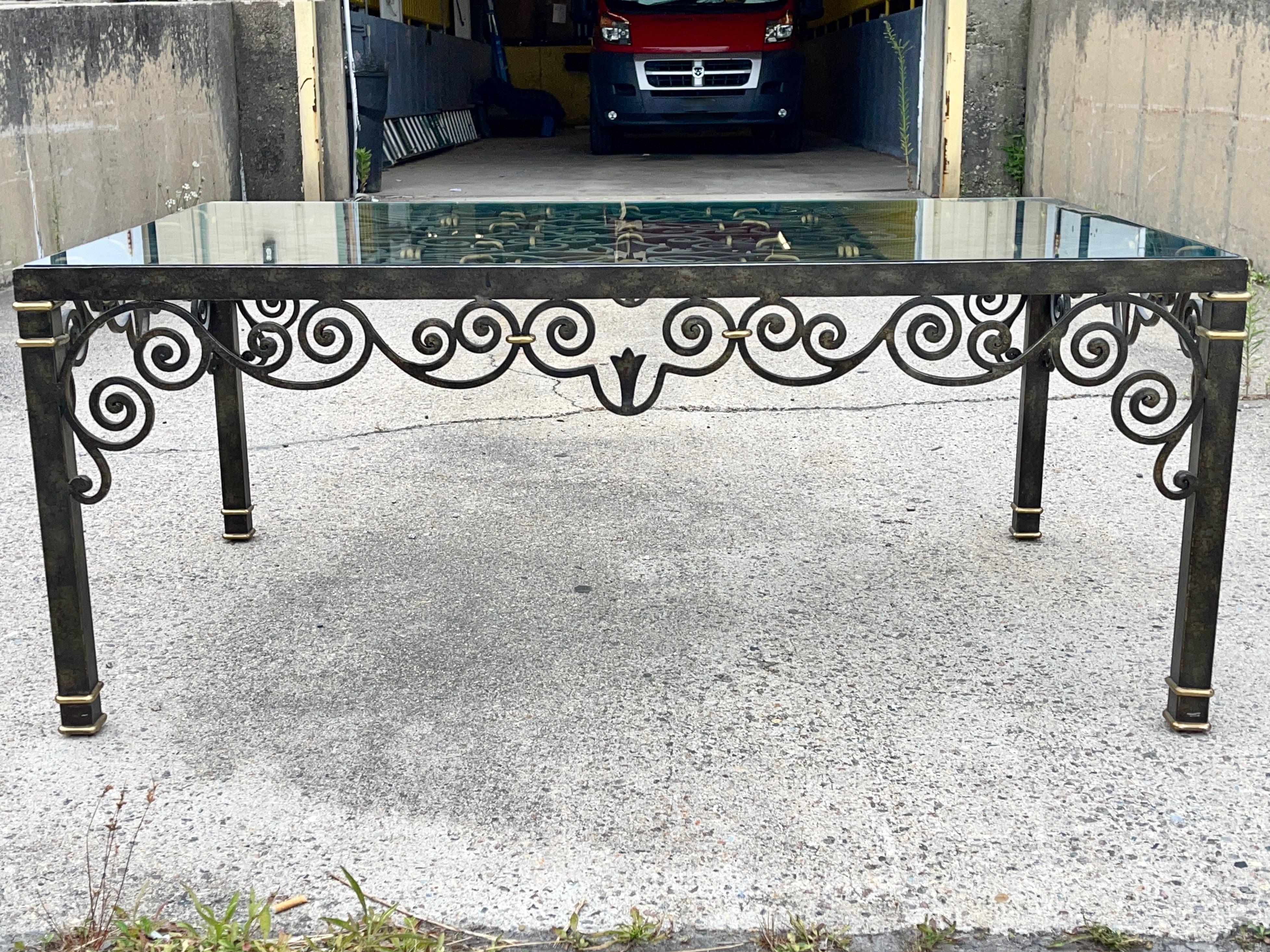 Philippine LaBarge Wrought Iron, Brass & Glass Cocktail Table For Sale