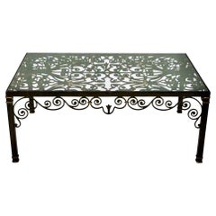 LaBarge Wrought Iron, Brass & Glass Cocktail Table