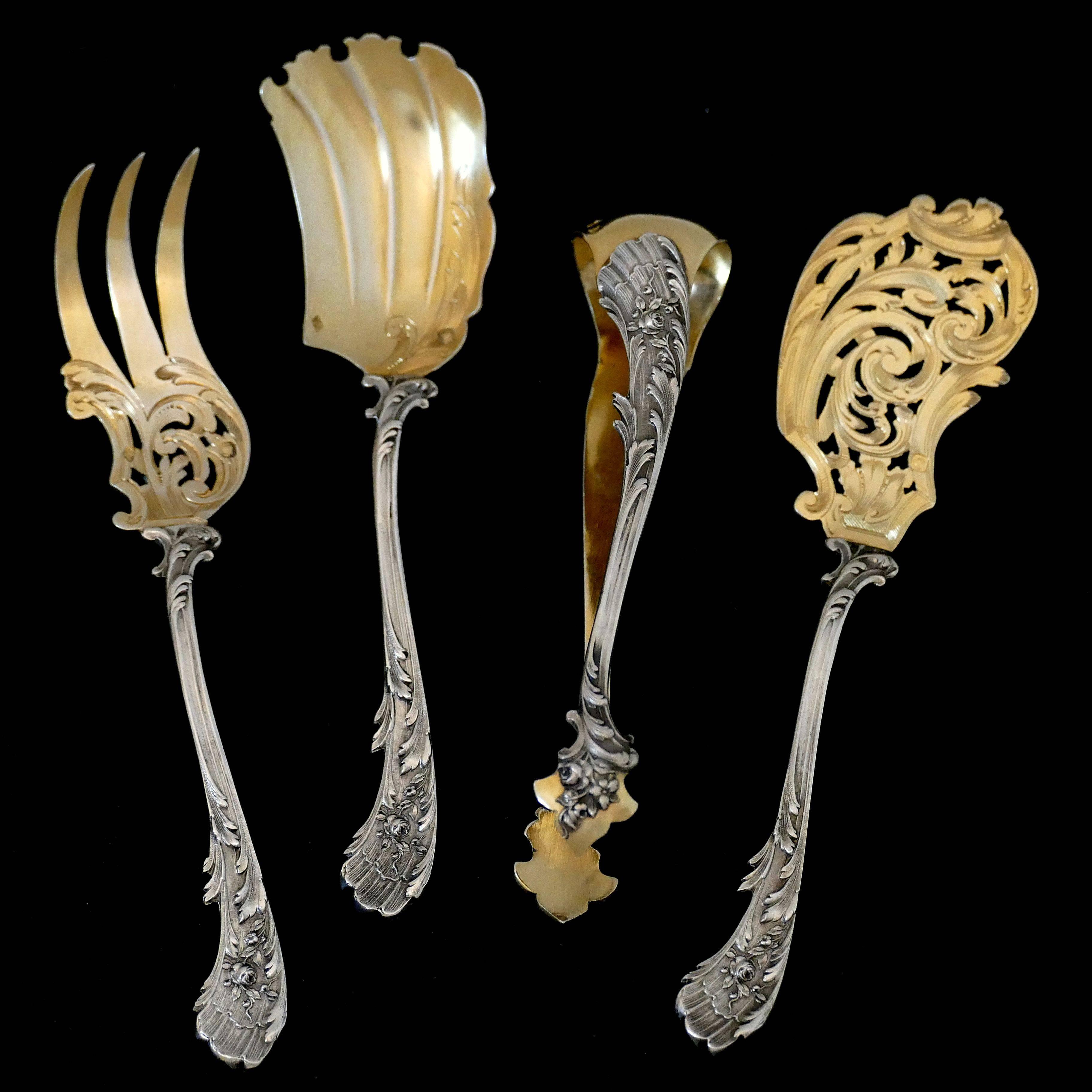 Labat French Sterling Silver 18-Karat Gold Hors D'oeuvre Dessert Set 4 Pc Box 6