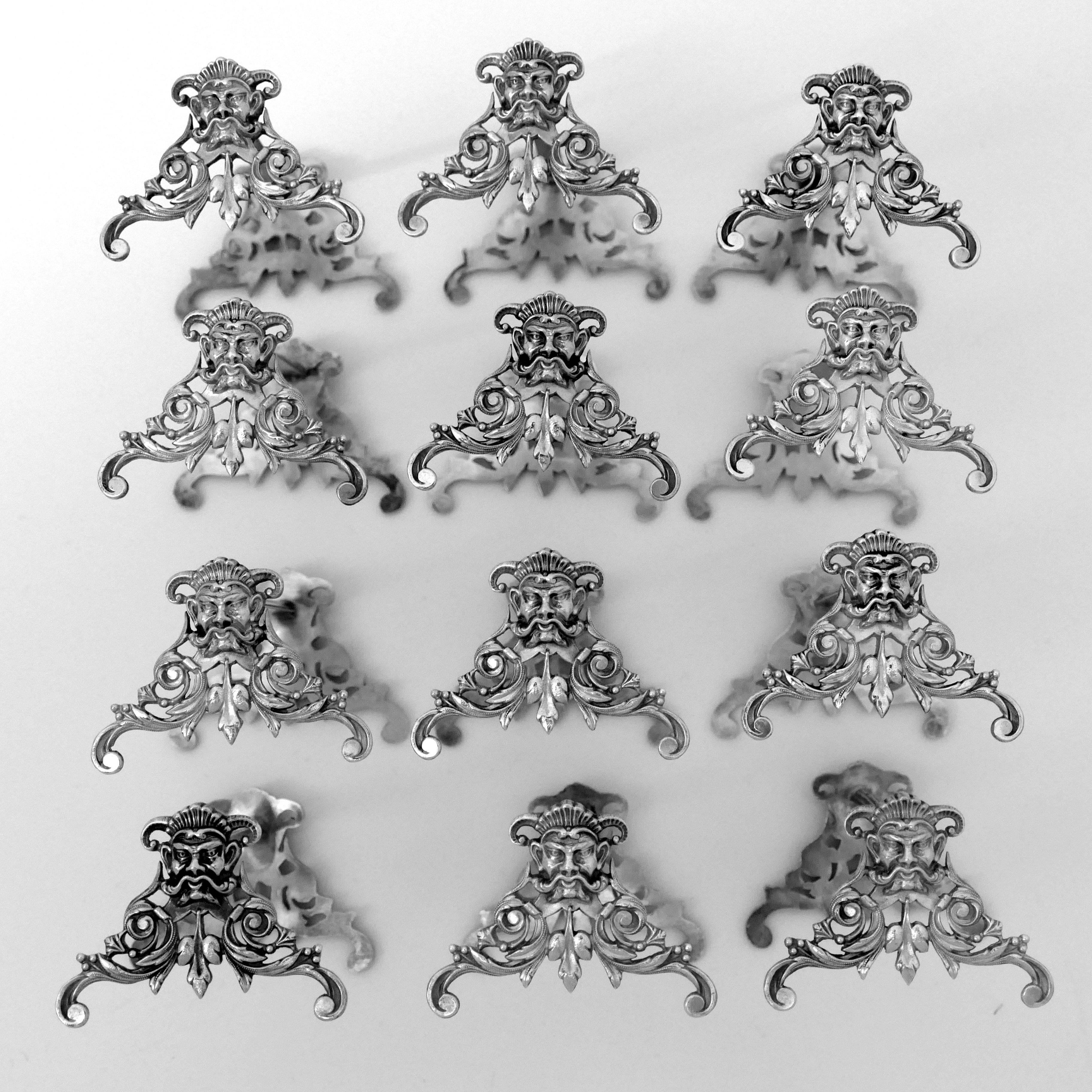 Labat Rare French All Sterling Silver Knife Rests Set of 12 Pieces, Mascaron 5