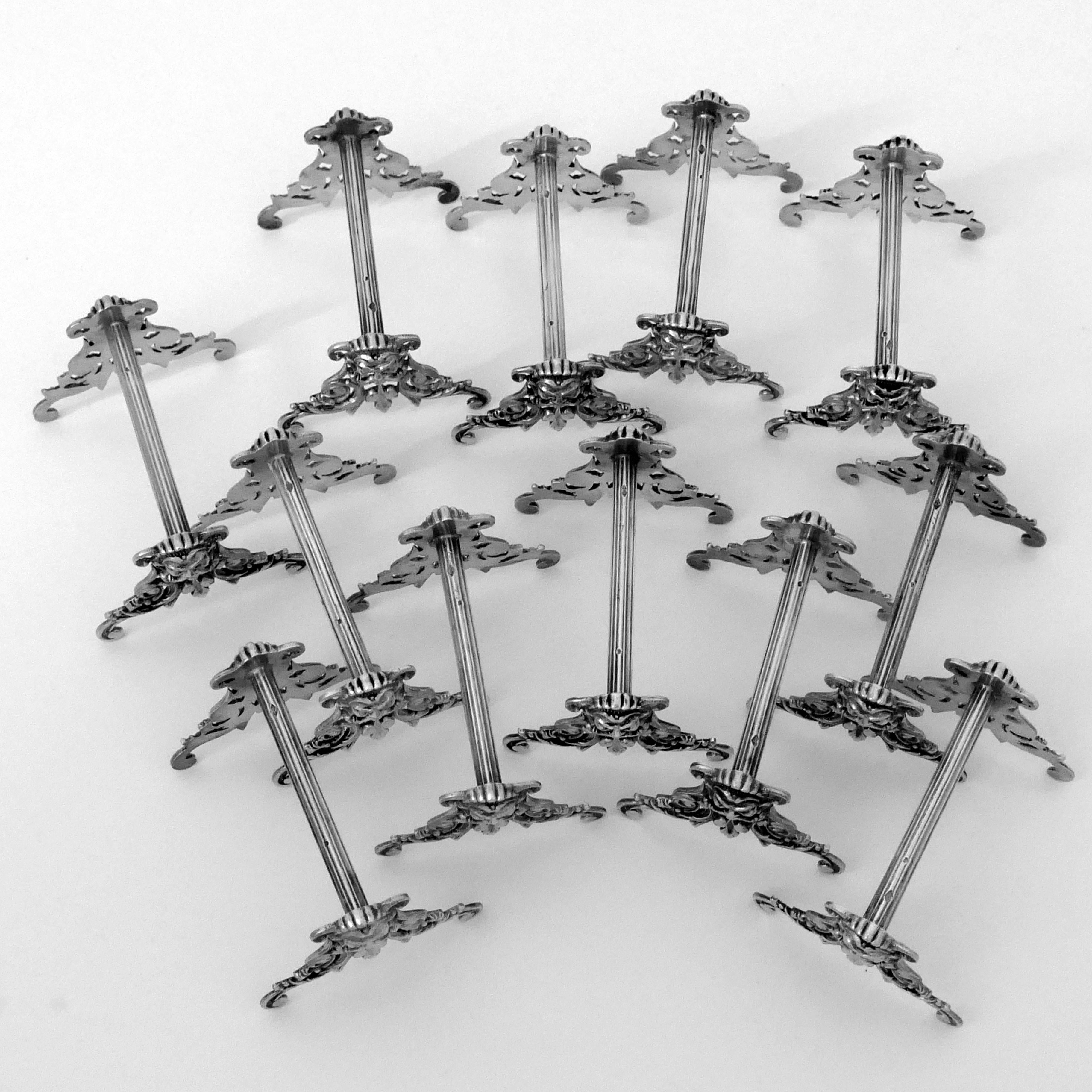 Late 19th Century Labat Rare French All Sterling Silver Knife Rests Set of 12 Pieces, Mascaron