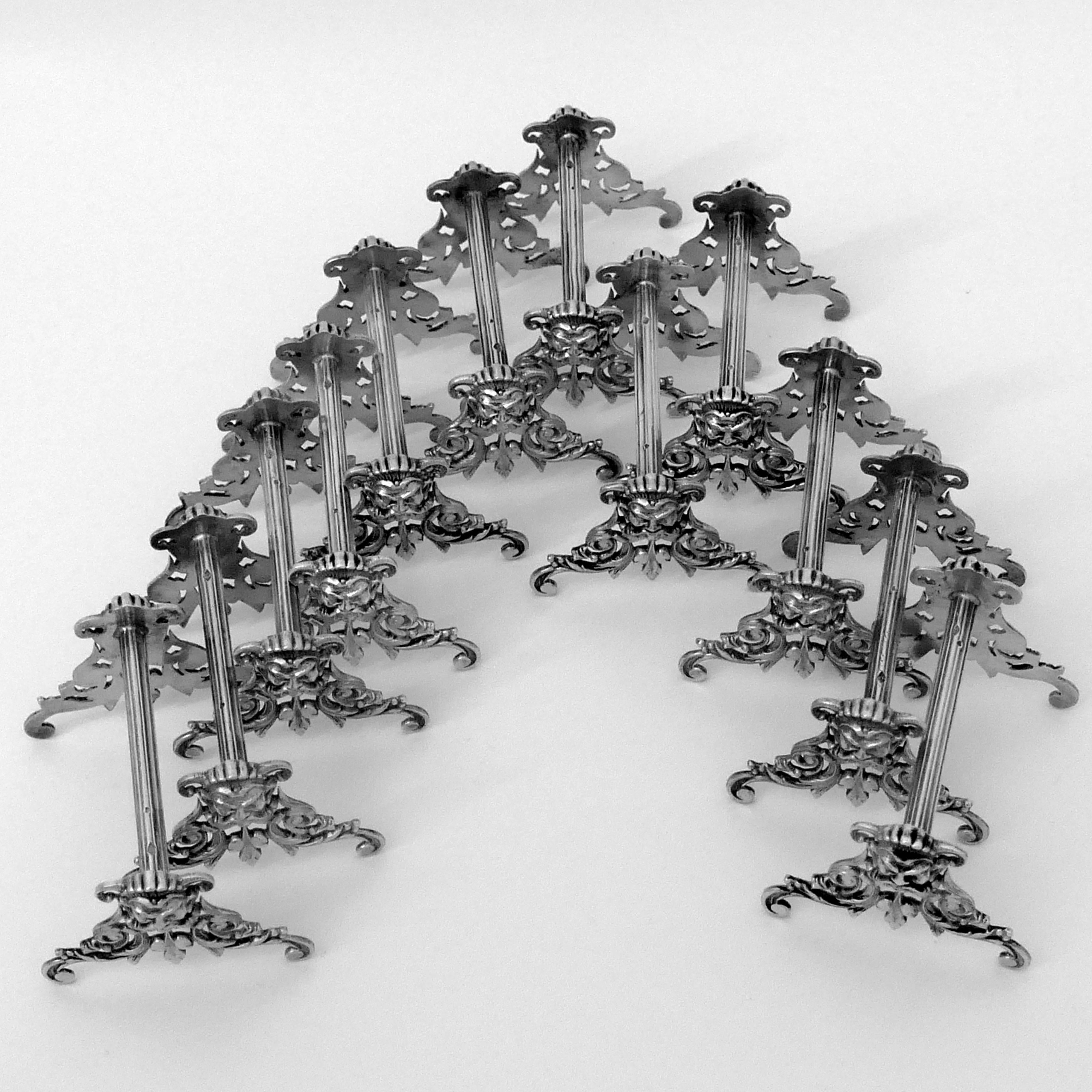 Labat Rare French All Sterling Silver Knife Rests Set of 12 Pieces, Mascaron 3