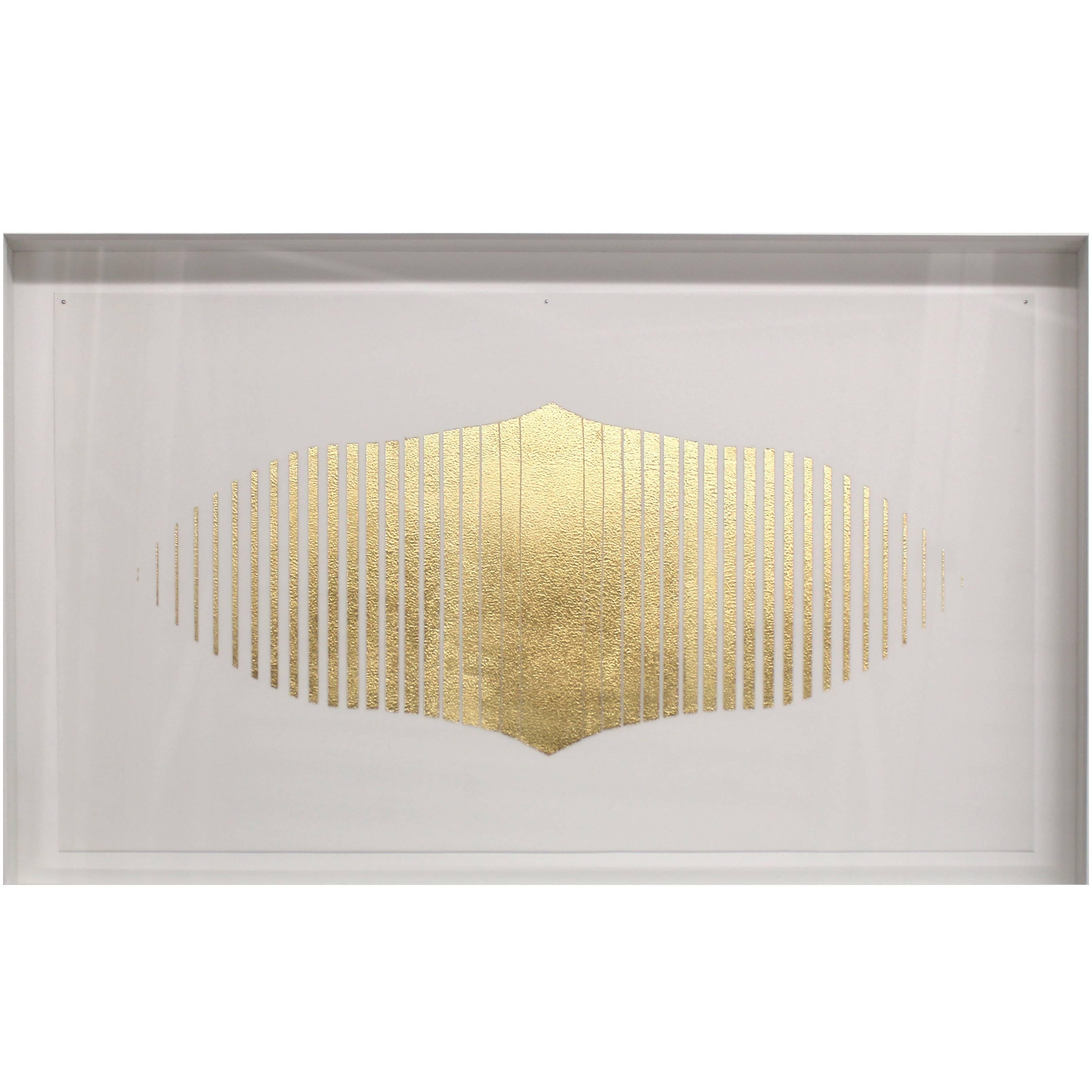 Label Gold Leafed Handmade Artwork on Cotton Rag Paper, Wall Hung Art For Sale