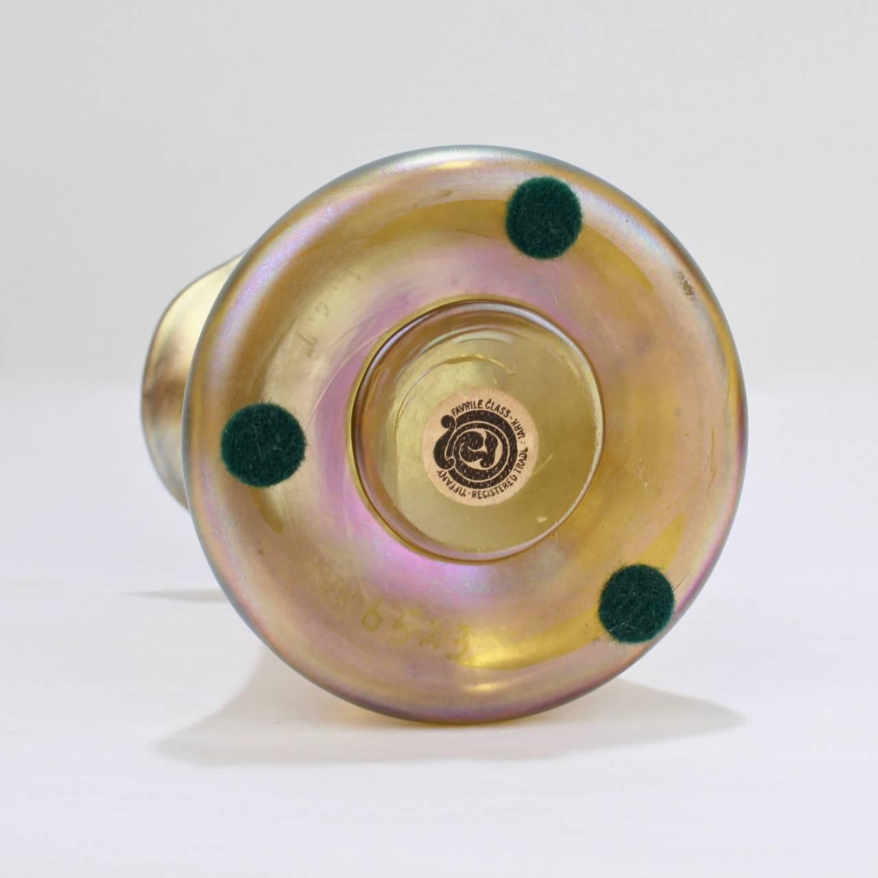 Labeled Antique Tiffany Favrile Iridescent Art Glass Vase 1