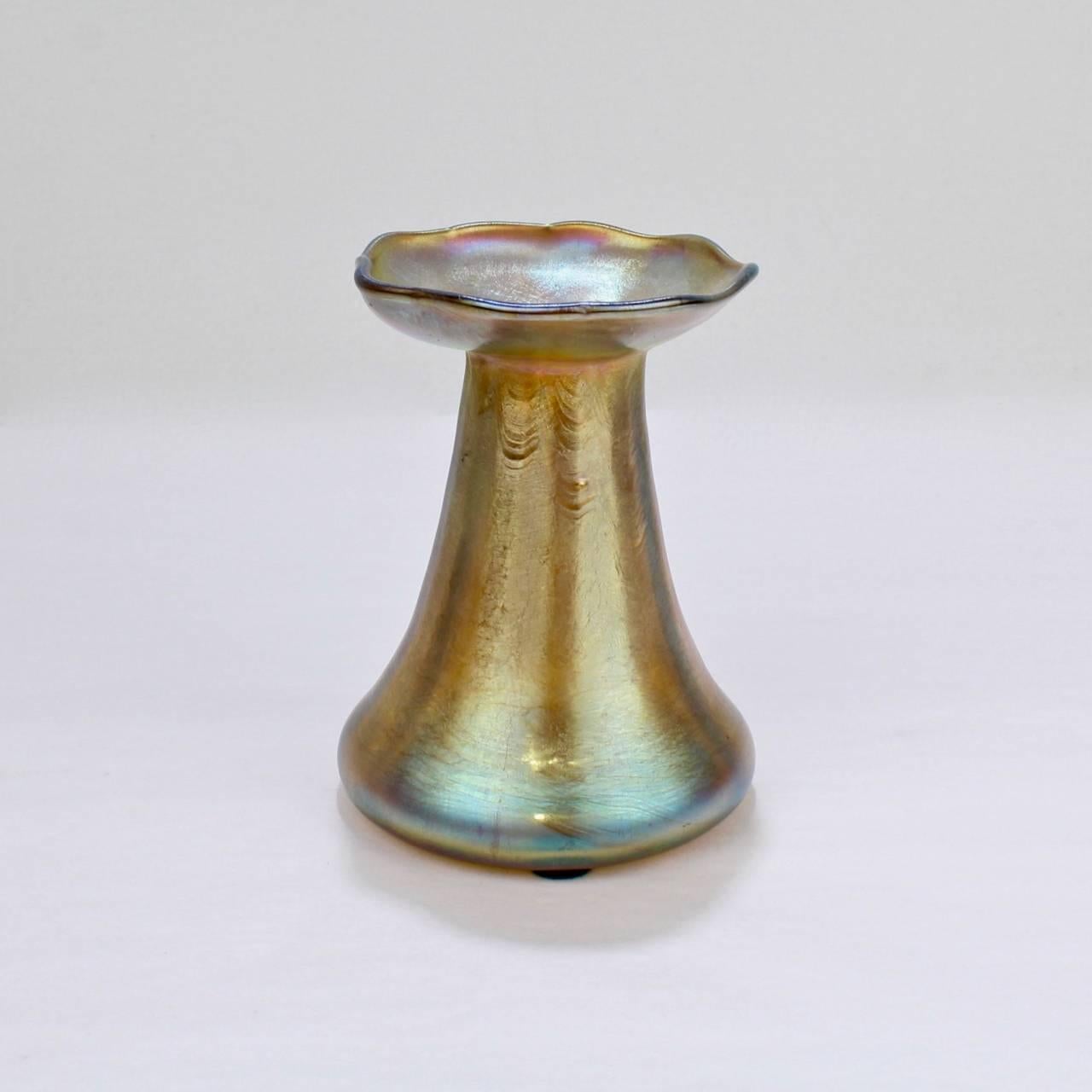 Labeled Antique Tiffany Favrile Iridescent Art Glass Vase For Sale at 1stDibs tiffany vase