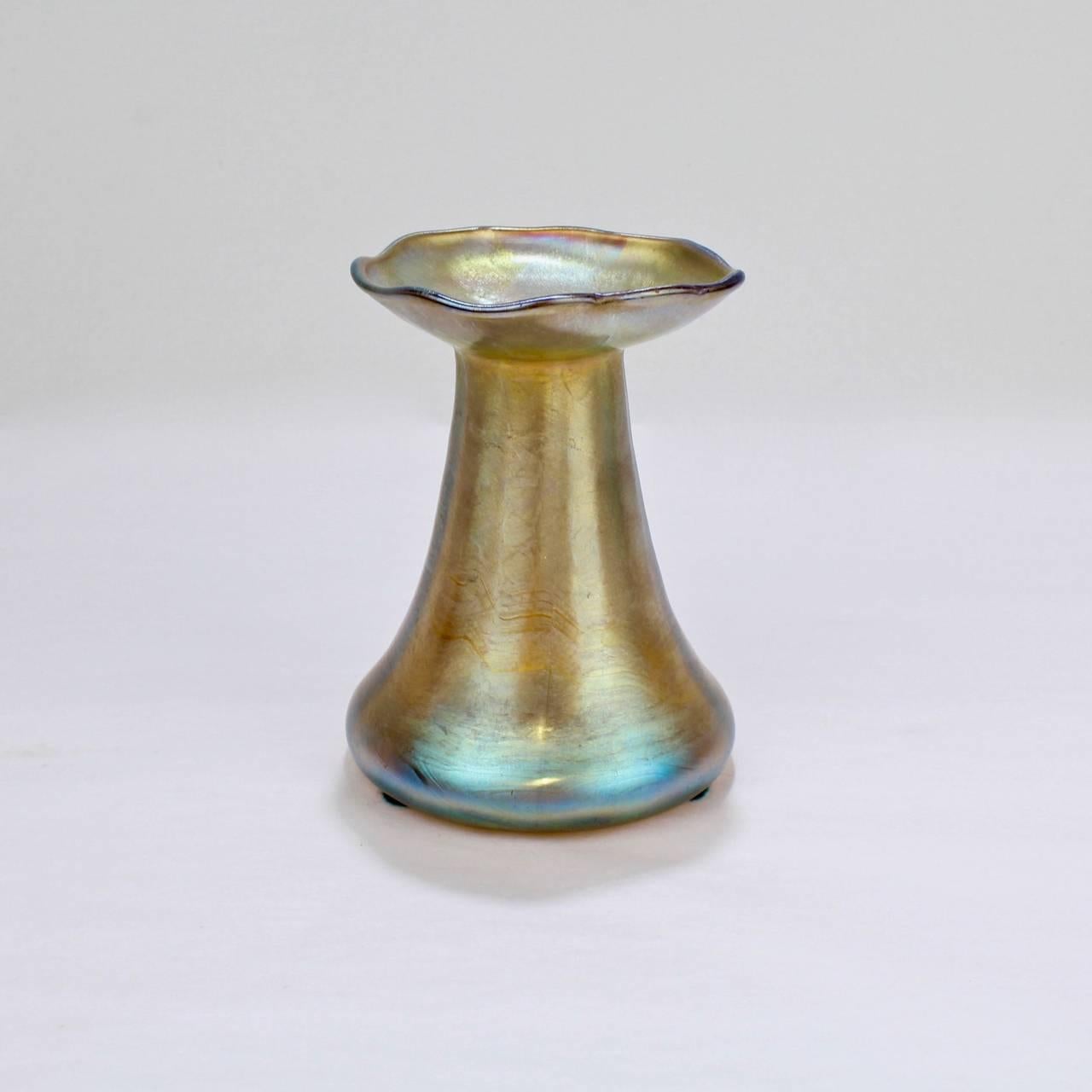 Labeled Antique Tiffany Favrile Iridescent Art Glass Vase For Sale at ...