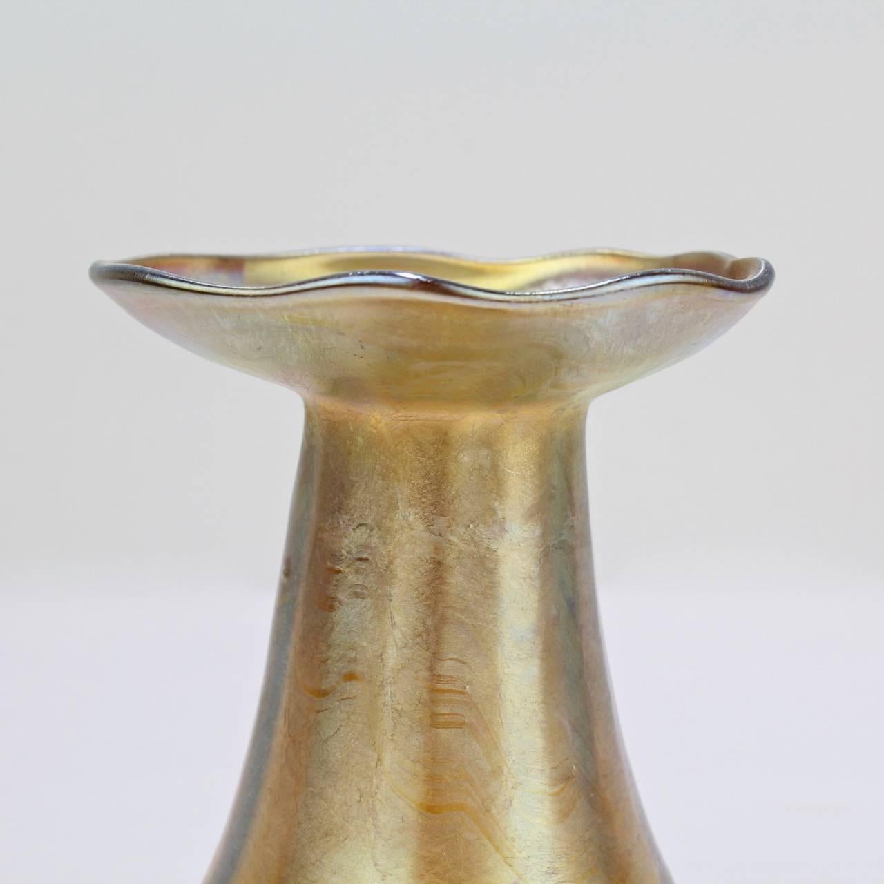 Art Nouveau Labeled Antique Tiffany Favrile Iridescent Art Glass Vase