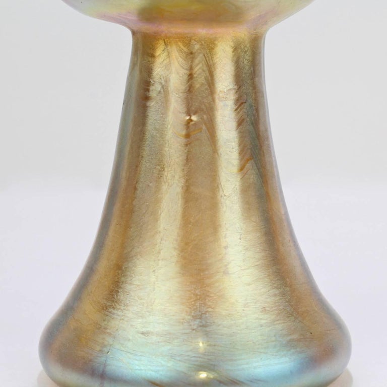 Labeled Antique Tiffany Favrile Iridescent Art Glass Vase For Sale at