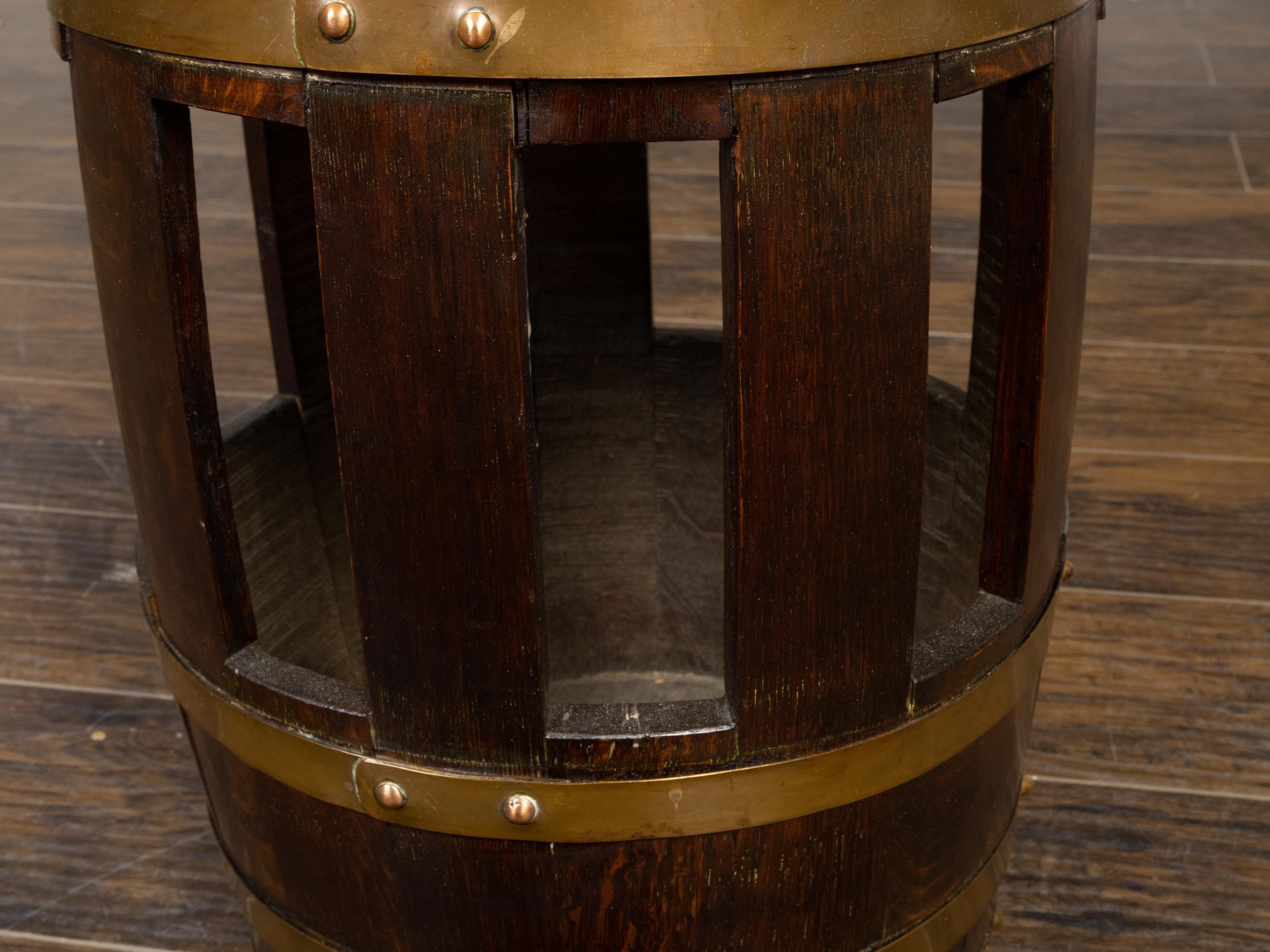 Labeled English 1900s R.A. Lister & Co. Oak and Brass Barrel with Open Section For Sale 3