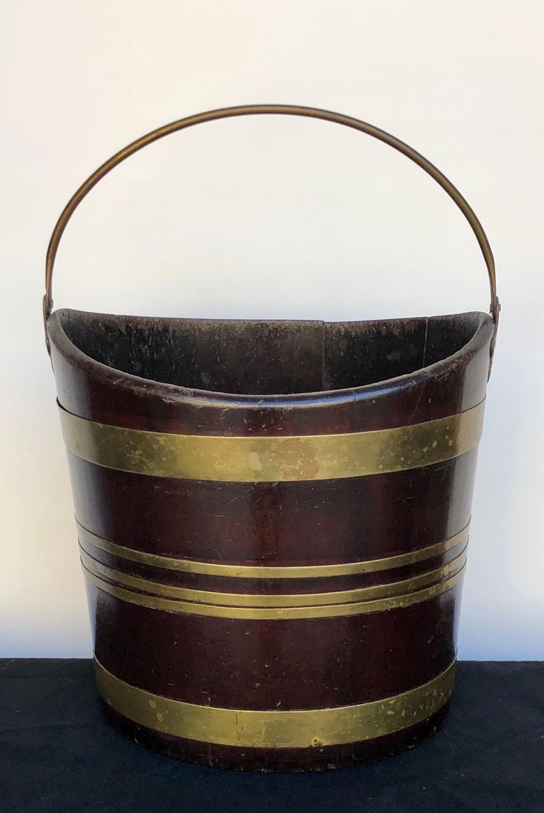 Labeled III BrassBound Mahogany Navette Form Peat Bucket, 19th