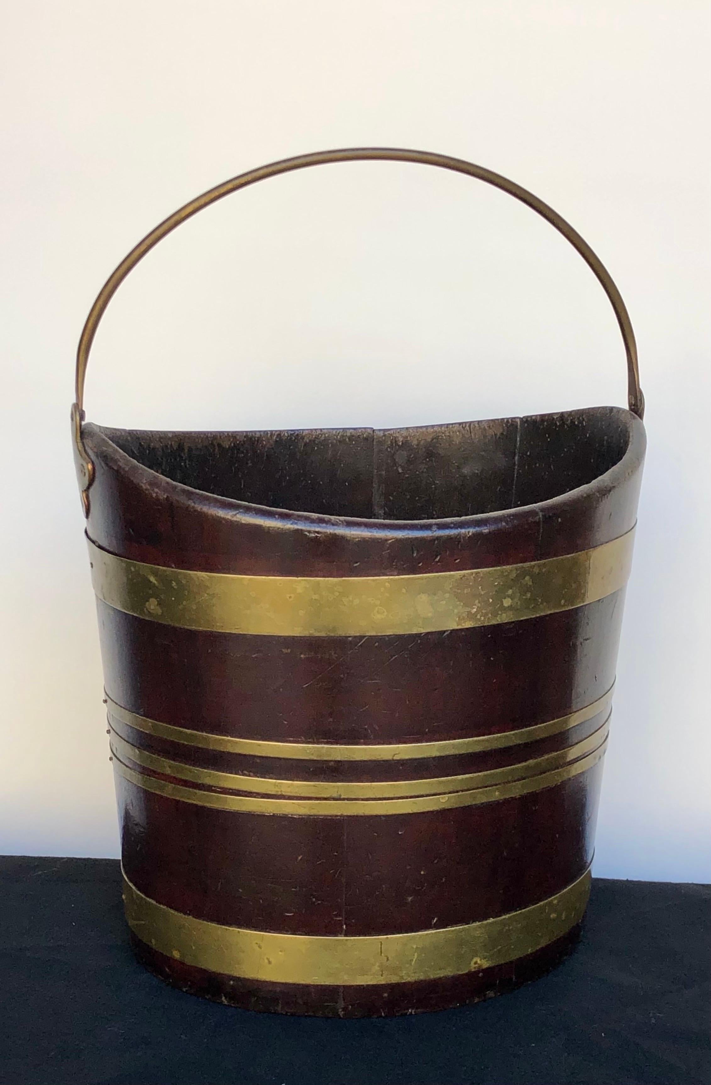 Regency Labeled George III Brass-Bound Mahogany Navette Form Peat Bucket, 19th Century For Sale