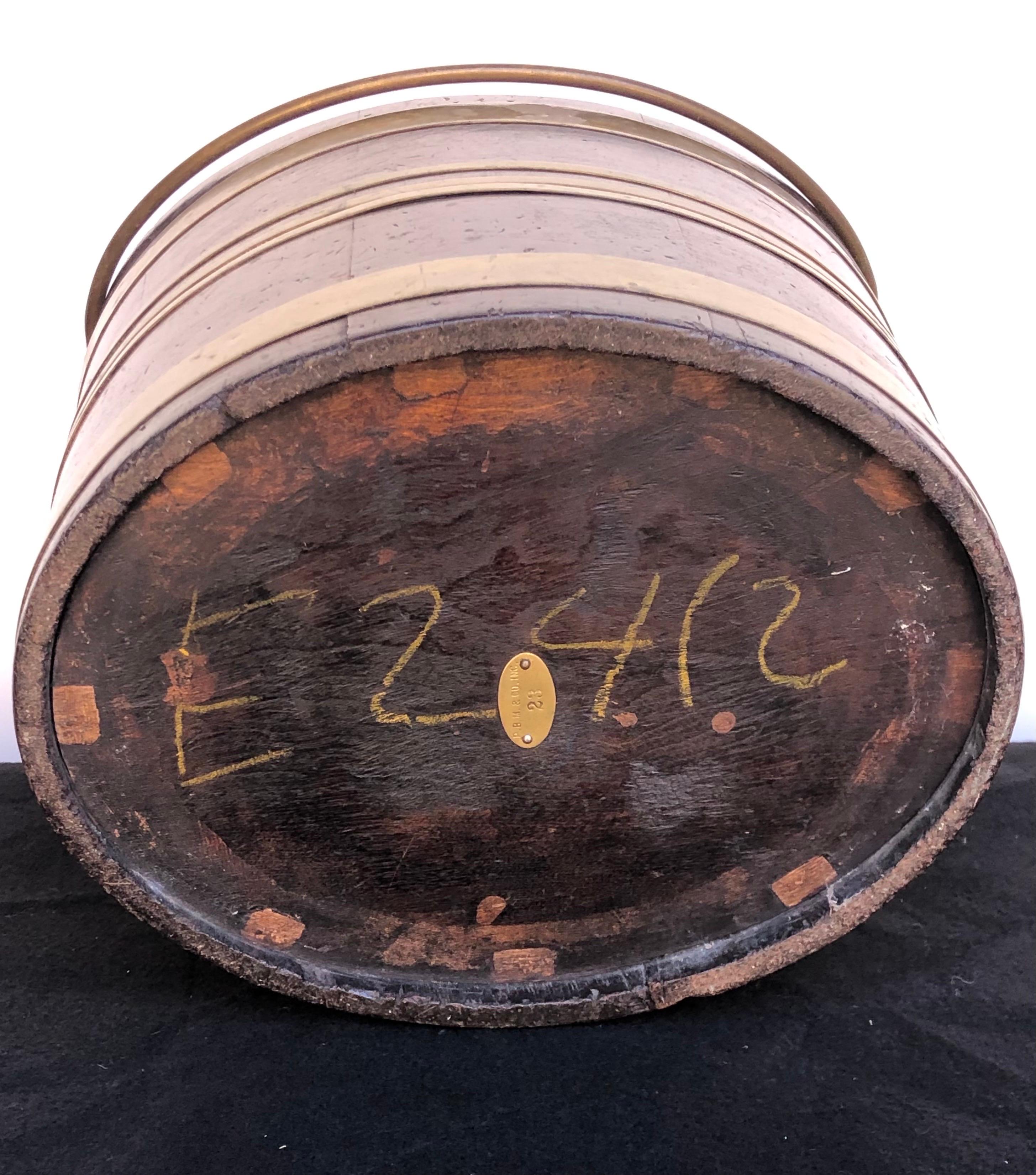 Labeled George III Brass-Bound Mahogany Navette Form Peat Bucket, 19th Century For Sale 1