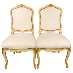 Labeled Jansen Fine Pair of Oversized Side or Desk Chairs in Parcel Gilt Paint