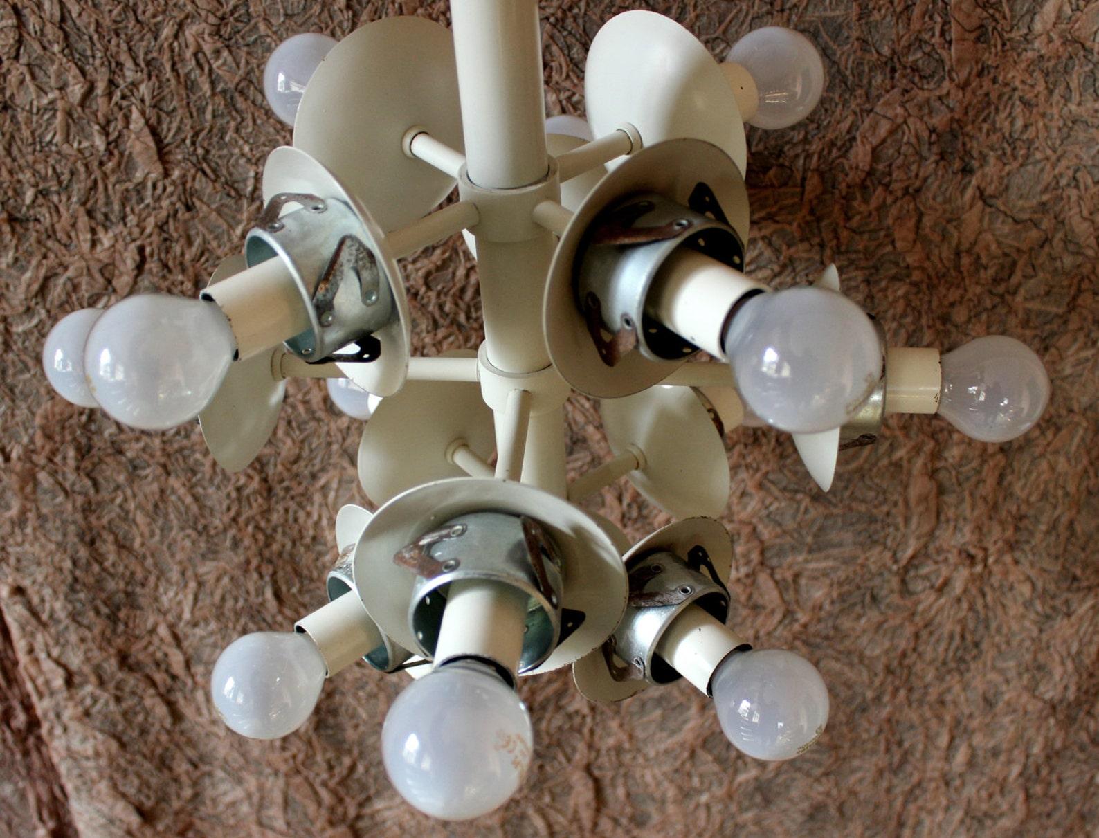 Late 20th Century Labeled Kaiser Sputnik Opal Glass Chandelier with 13 Lights For Sale