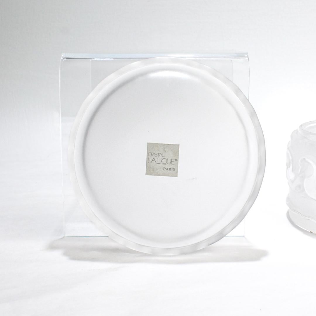 20th Century Labeled Lalique Crystal Swans Covered Box For Sale