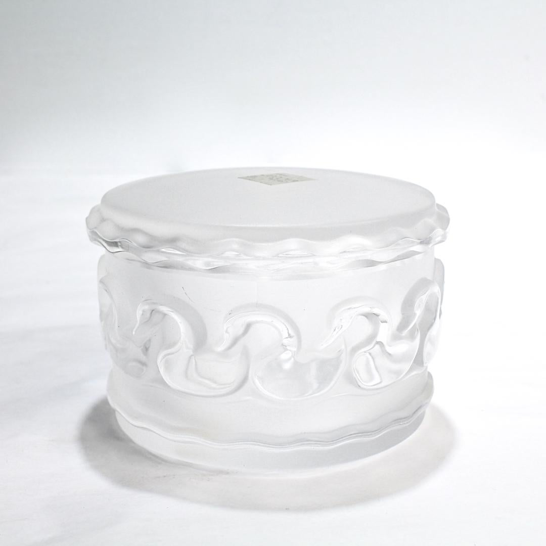 Labeled Lalique Crystal Swans Covered Box For Sale 3